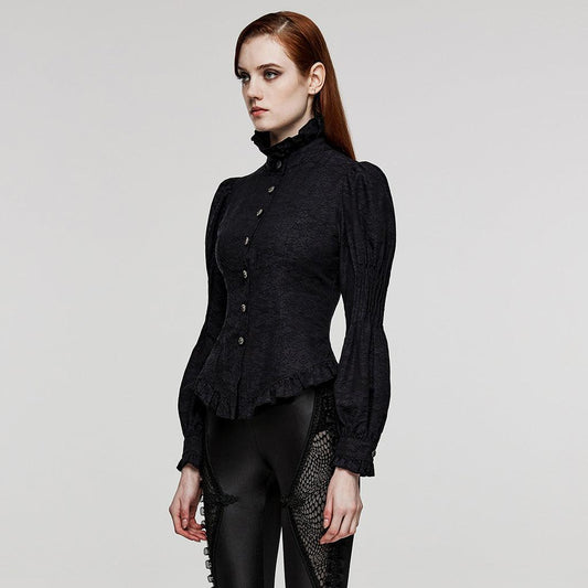 Vintage Court Style Gothic Jacquard Puff Sleeve Shirt for Women with Slim Fitting Waistband - Redemption By Ashley North