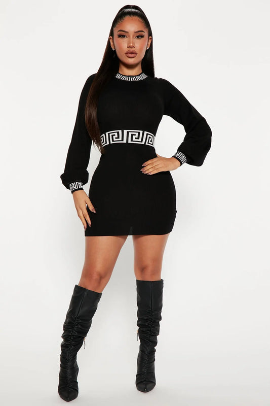 Like You Mean It Mini Dress Black Combo - Chic and Stylish Elegance.