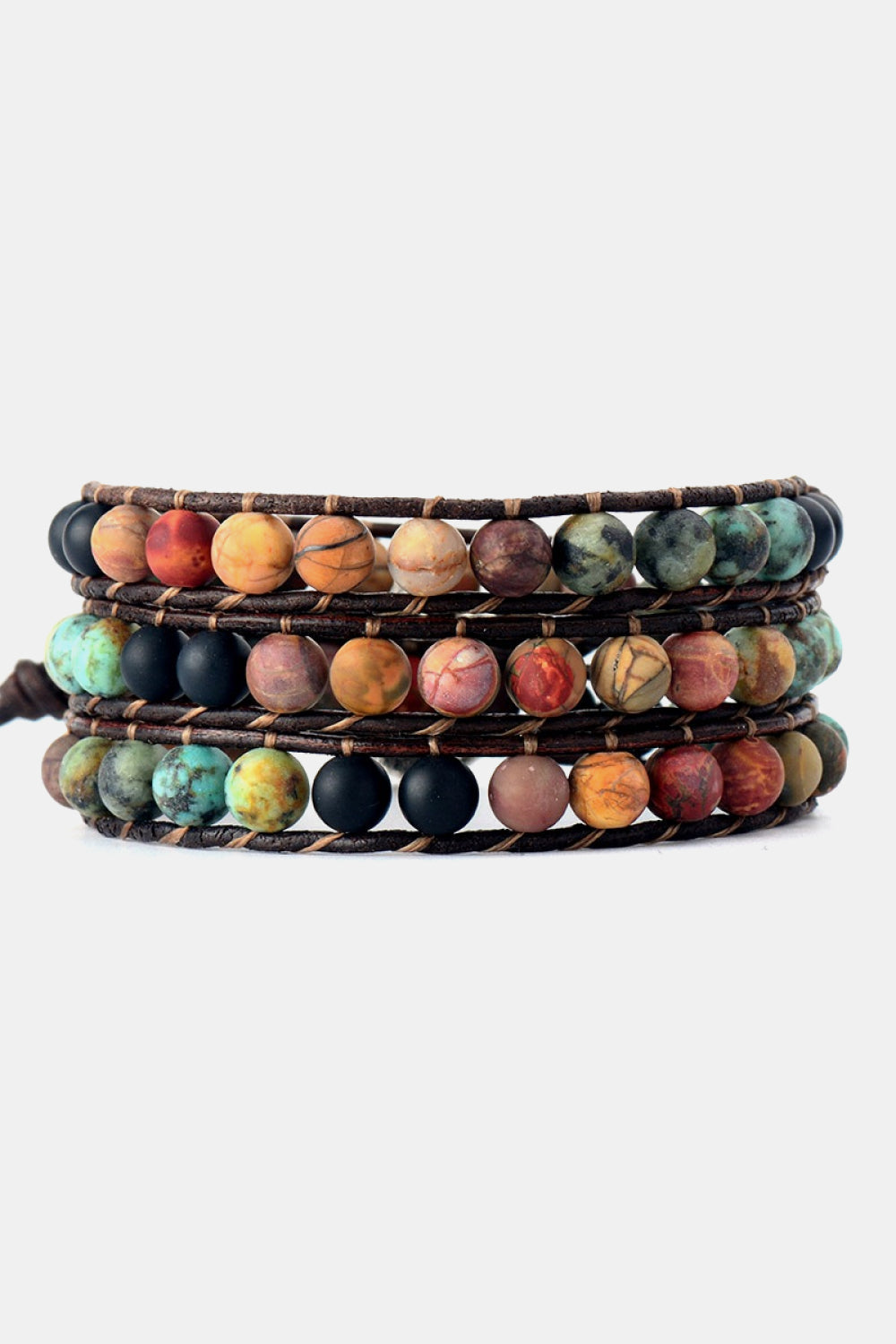 Handmade triple layer beaded agate bracelet with multicolor stones and alloy accents