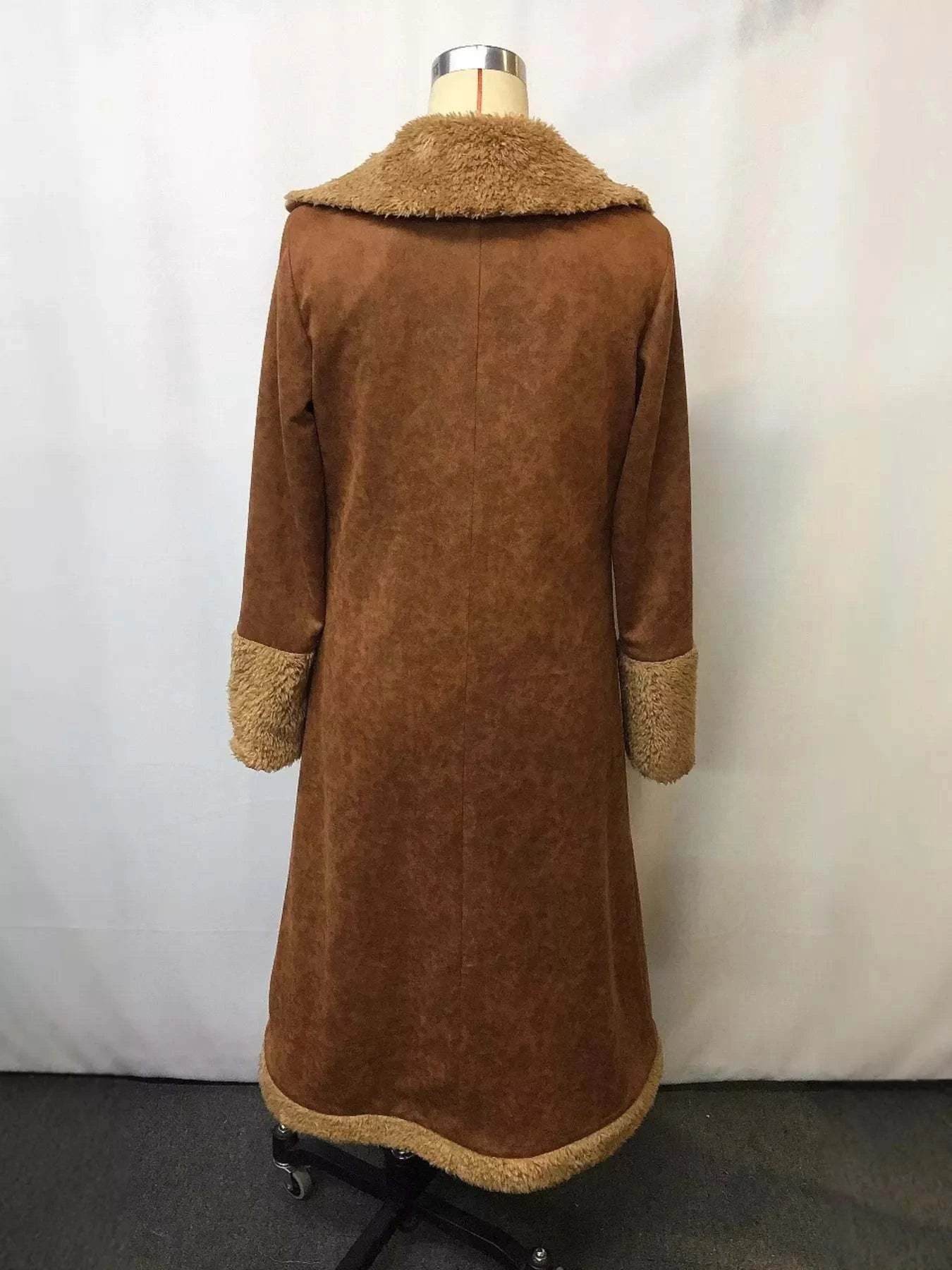 Full Size Vintage Faux Fur Trim Longline Coat Plus Size.