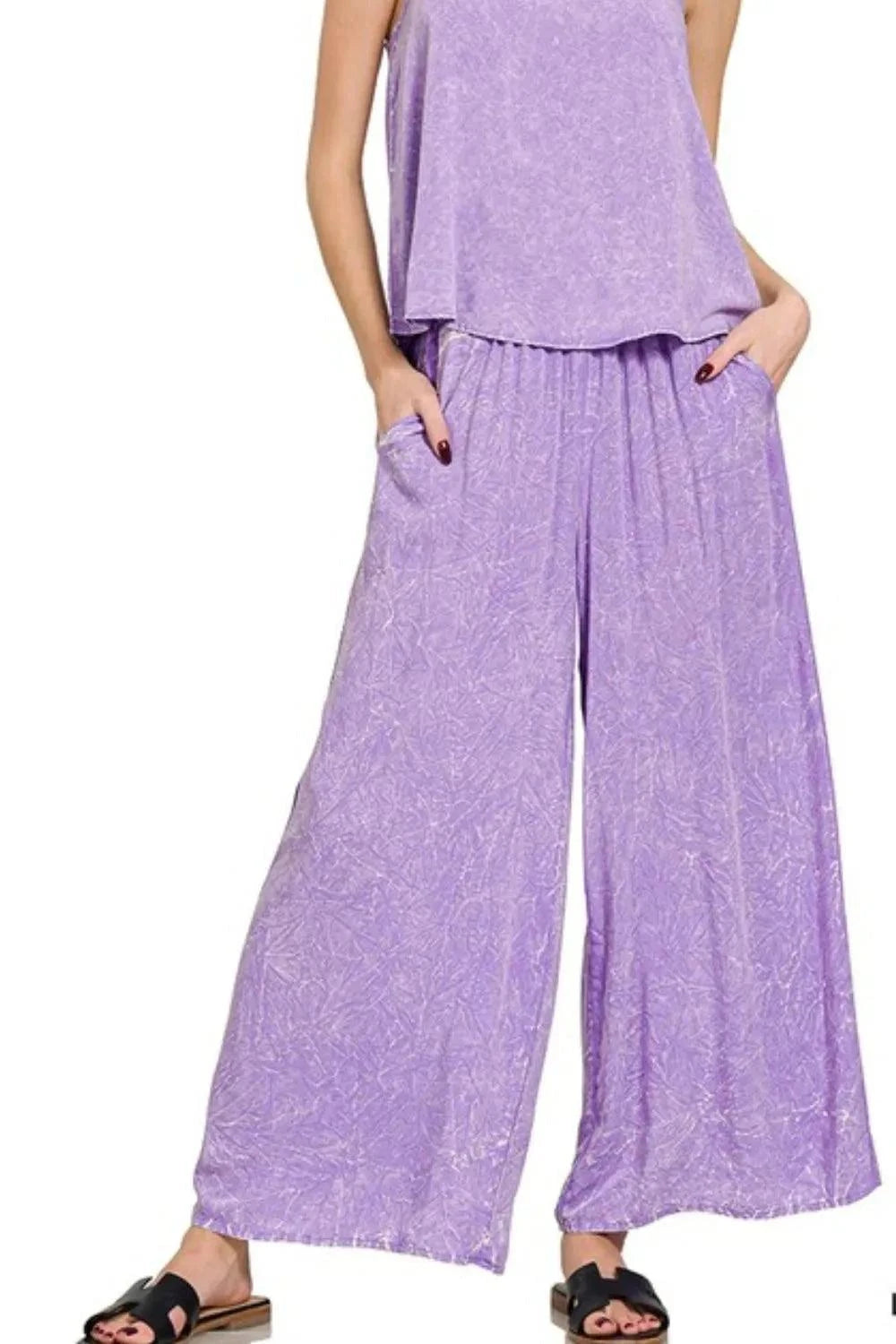 Zenana Woven Crinkle Cami Pants Set - Stylish 2 Piece Washed Outfit - Redemption By Ashley North