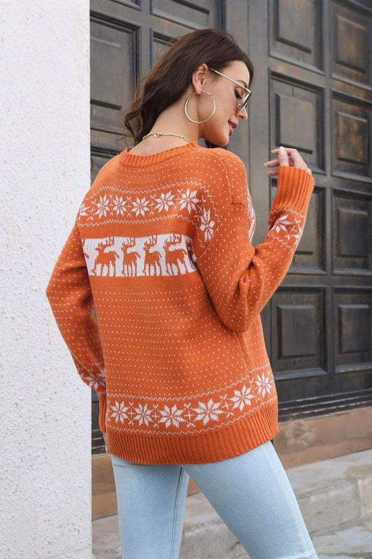 Reindeer & Snowflake Pattern Dropped Shoulder Pullover SweaterPattern type: Printed
Style: Casual
Features: Ribbed
Neckline: Round neck
Length: Regular
Sleeve length: Long sleeves
Sleeve type: Dropped shoulders
Material composiRedemption By Ashley NorthReindeer & Snowflake Pattern