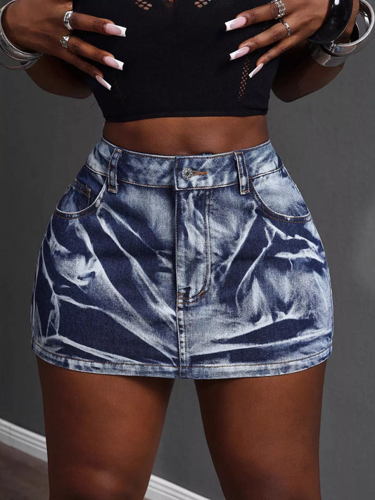 High Waist Denim Mini Skirt.