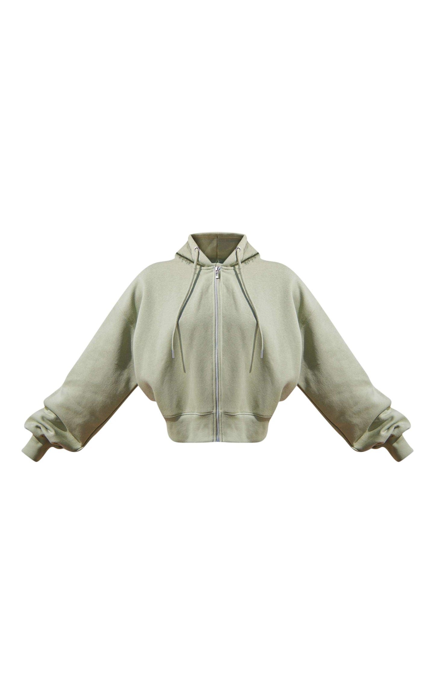 zip-up jacket with zip front and drawstring hood in neutral color