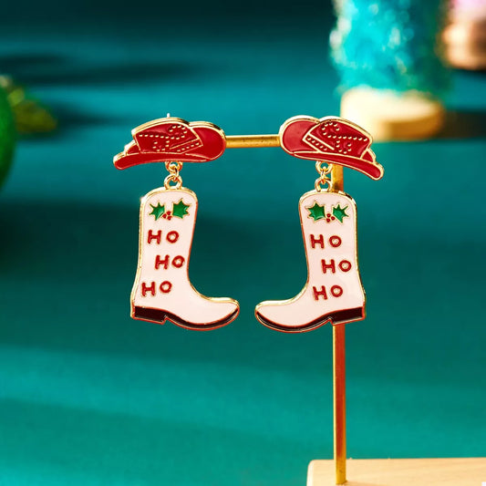 Christmas Cowboy Boots Earrings.