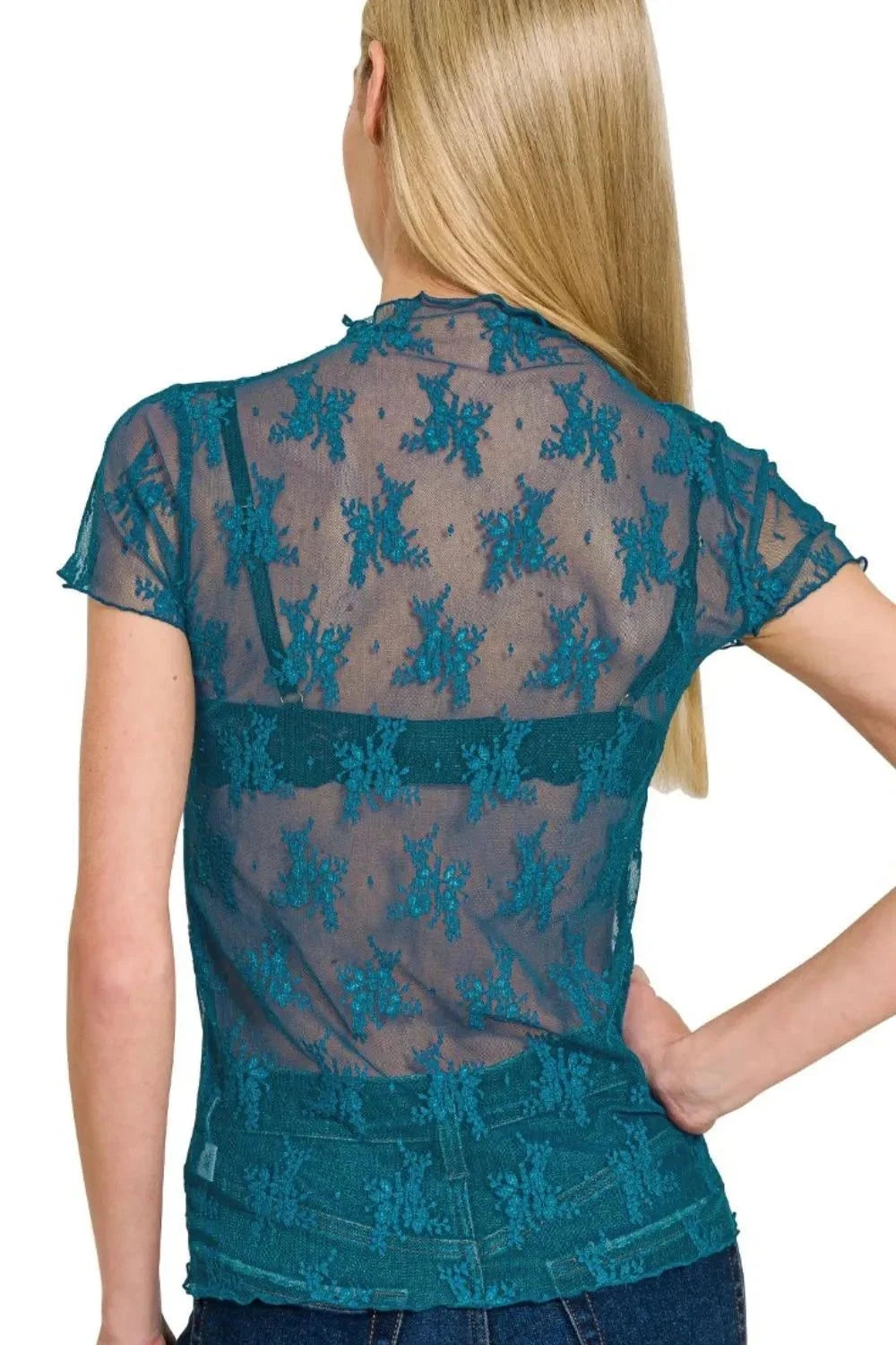 Zenana Lace See-through Short Sleeve Top for Layering - Redemption By Ashley North