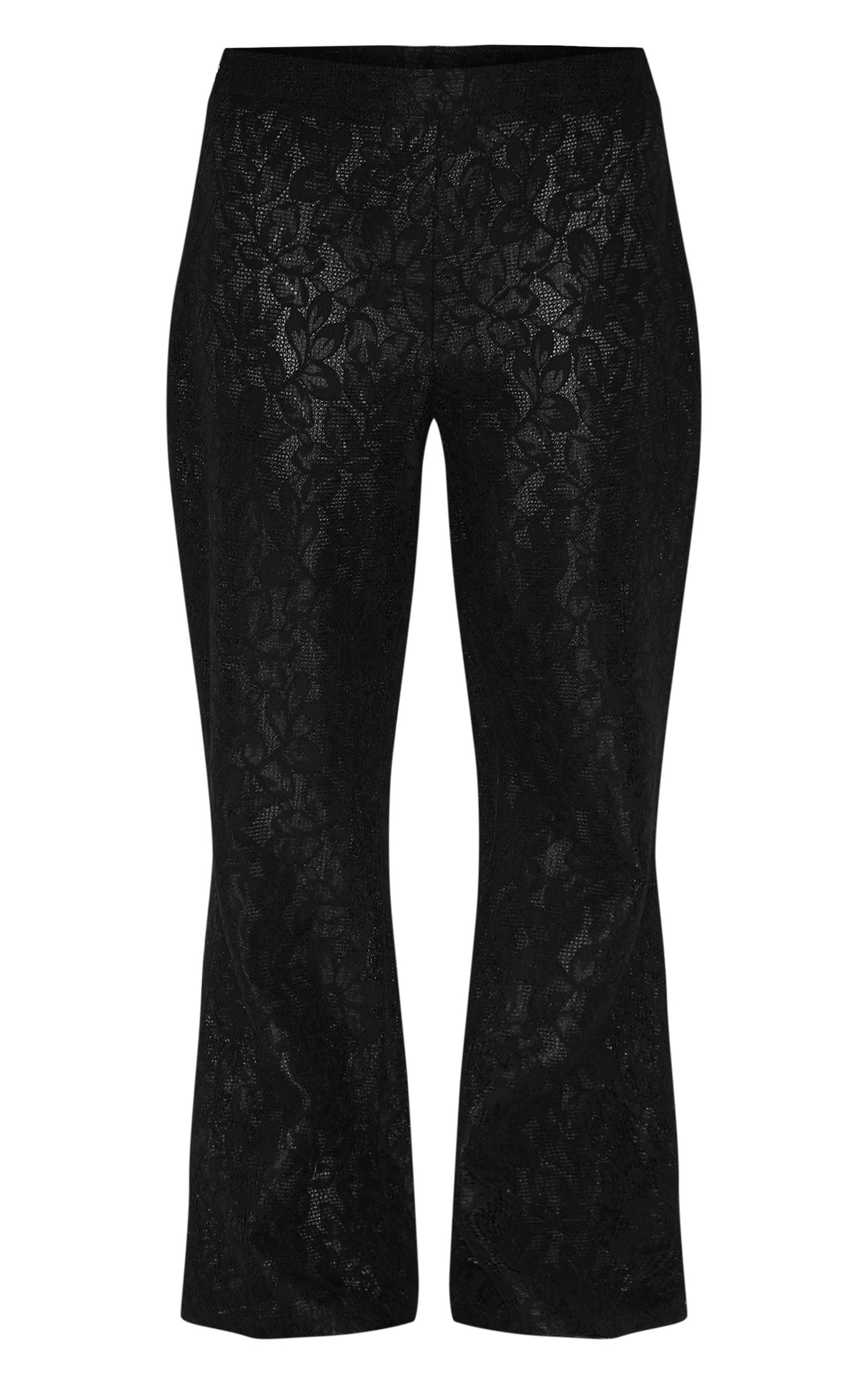 Plus Black Sheer Lace Flared Leg TrouserFinished with intricate detailing, these trousers are made from a black sheer lace material with a flattering flared high waisted fit. For the perfect co-ord, style Redemption By Ashley NorthPlus Black Sheer Lace