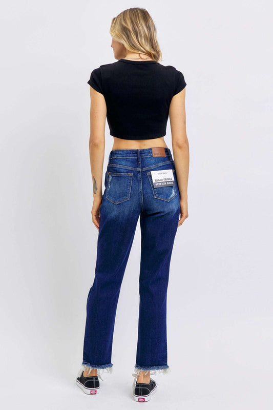 Judy Blue High Waist Rigid Jeans - Heavy Destroy Straight Style - Redemption By Ashley North