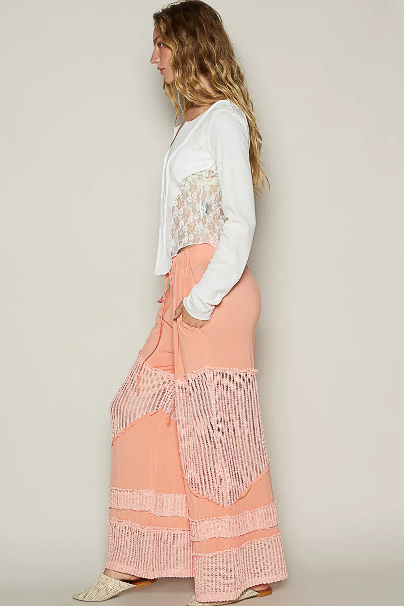 POL Drawstring Elastic Waistband Wide-Leg Pants.
