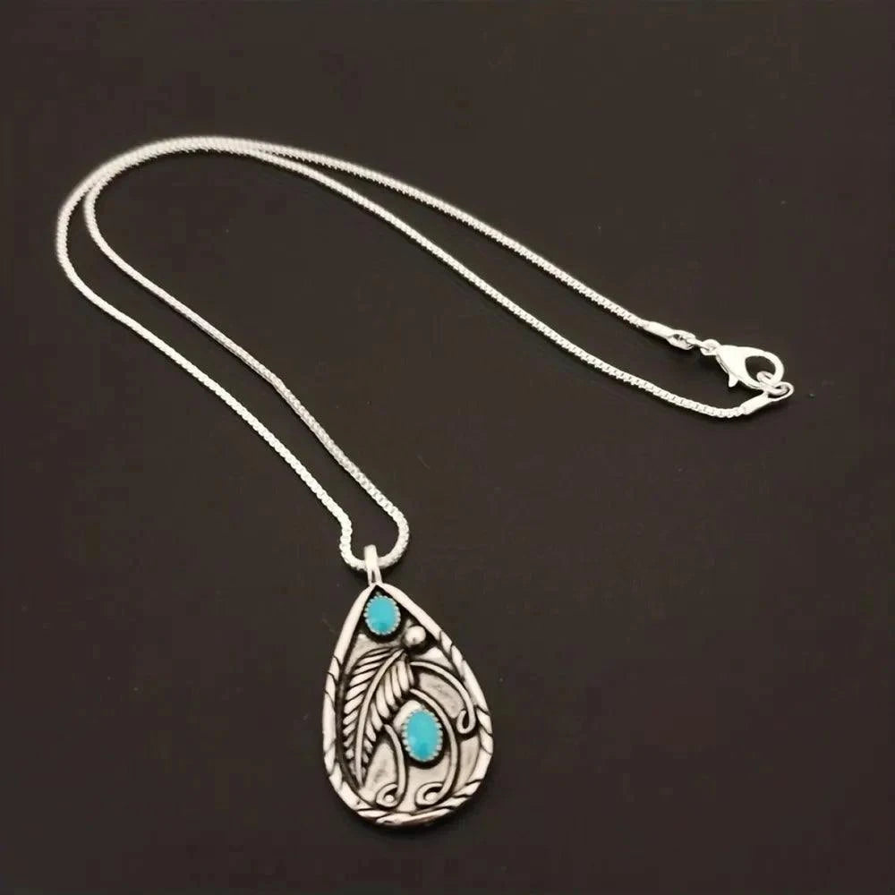 Alloy Turquoise Teardrop Pendant Necklace - Redemption By Ashley North