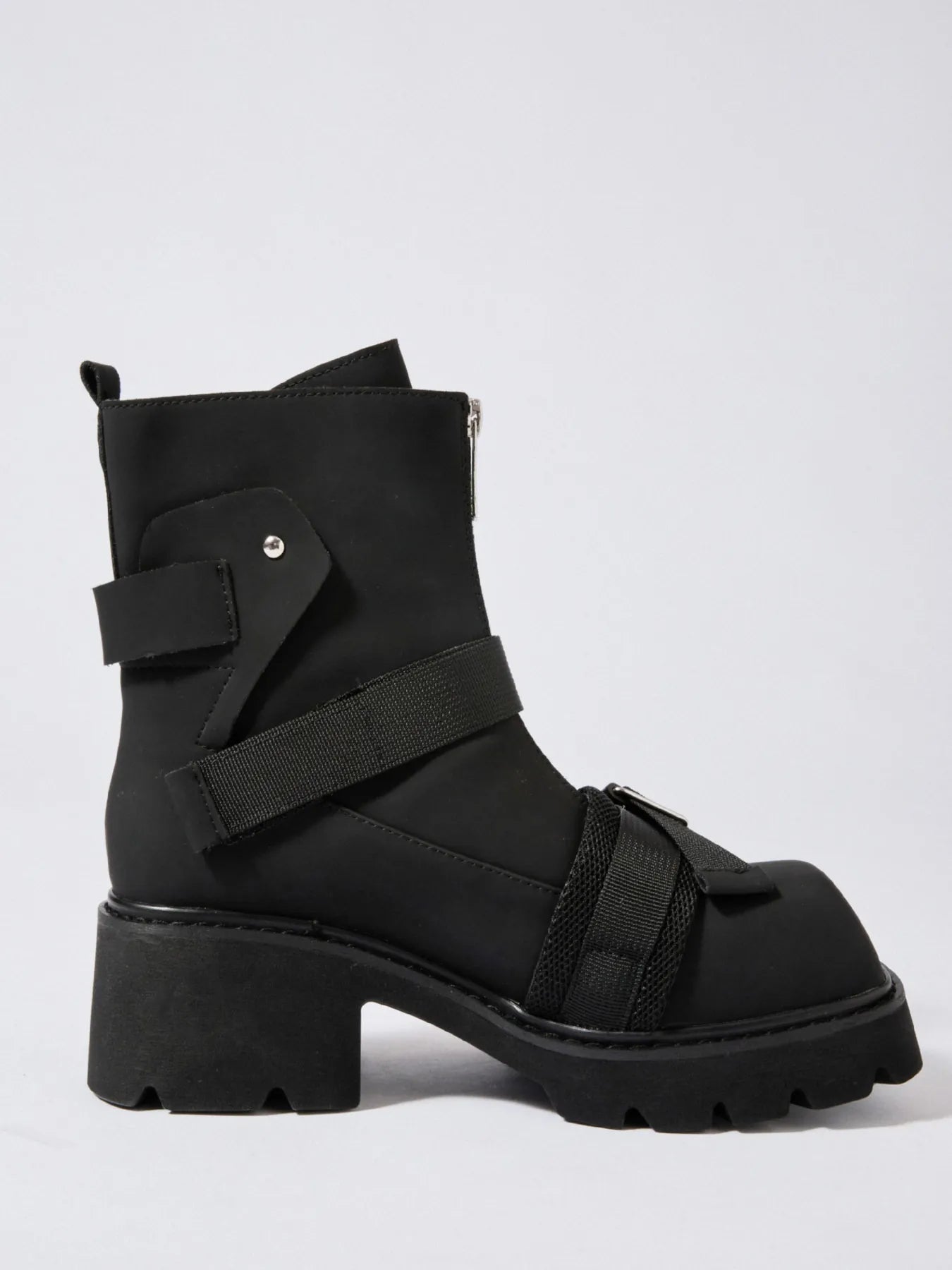 Chunky Platform Boots with Buckle Straps and Front Zip - Stylish Footwear for Every Occasion.