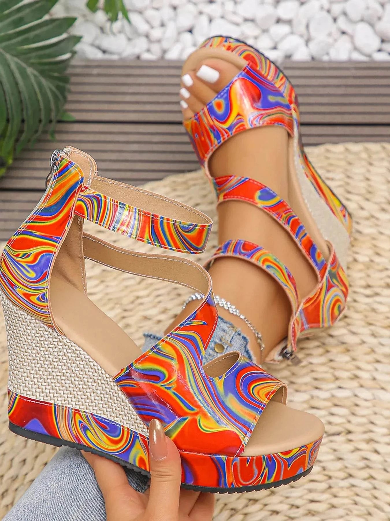Rainbow Swirl Wedge Sandals - Stylish Platform Sandals - Redemption By Ashley North