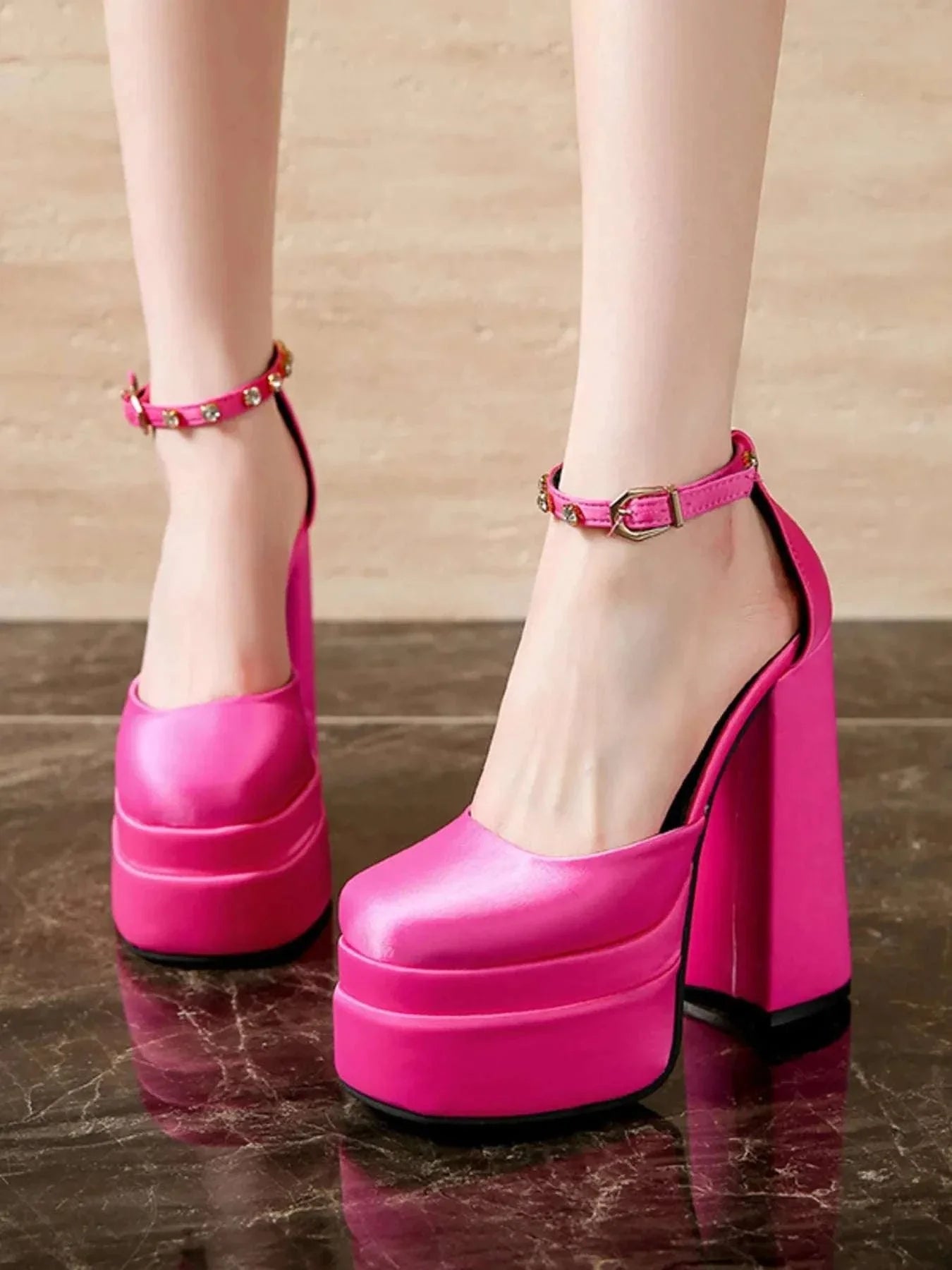 Platform High Heel Pumps with Ankle Strap - Redemption By Ashley North