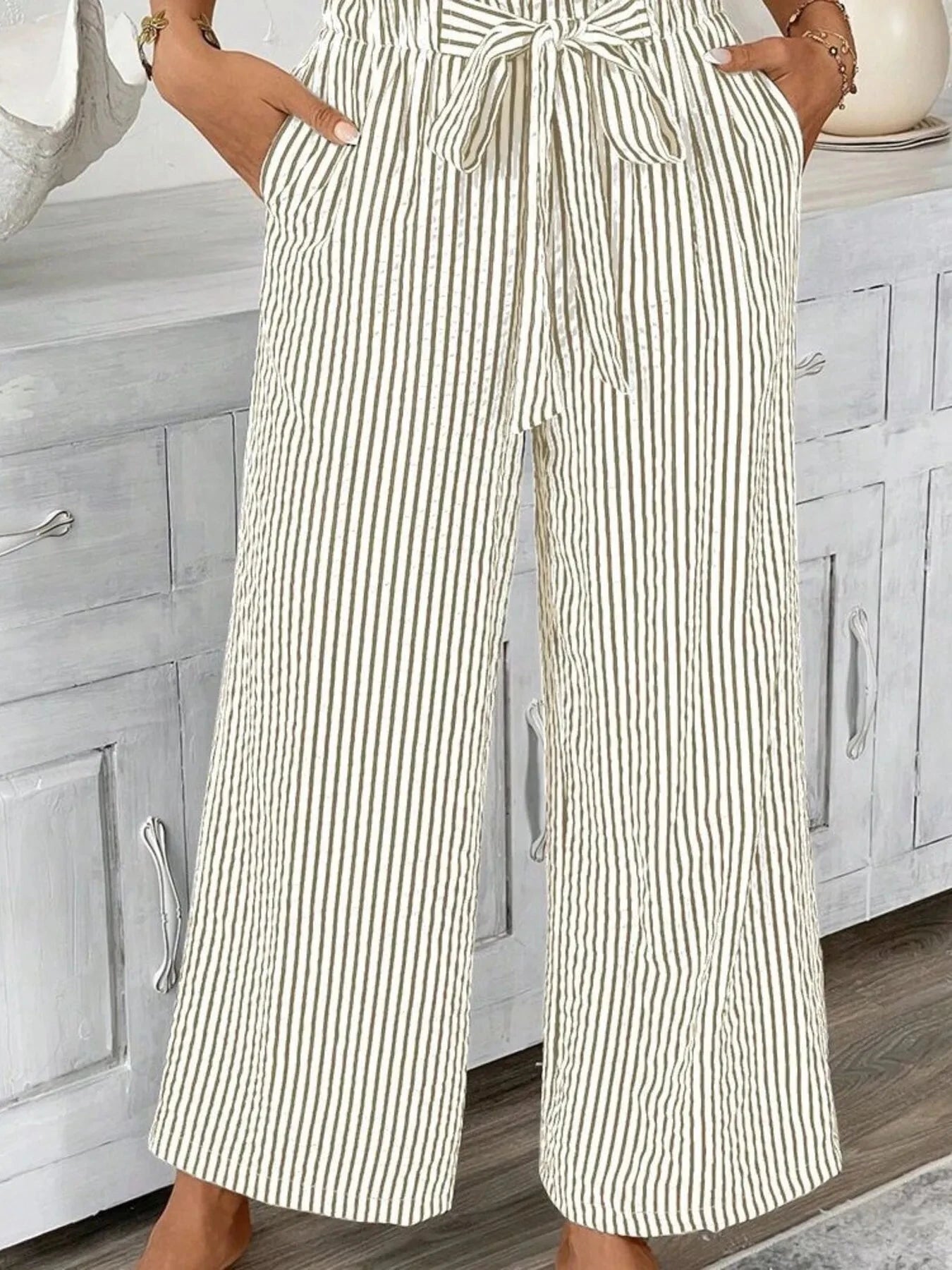 Full Size Plus Size Wide Leg Pants - Stylish Striped Design - Redemption By Ashley North