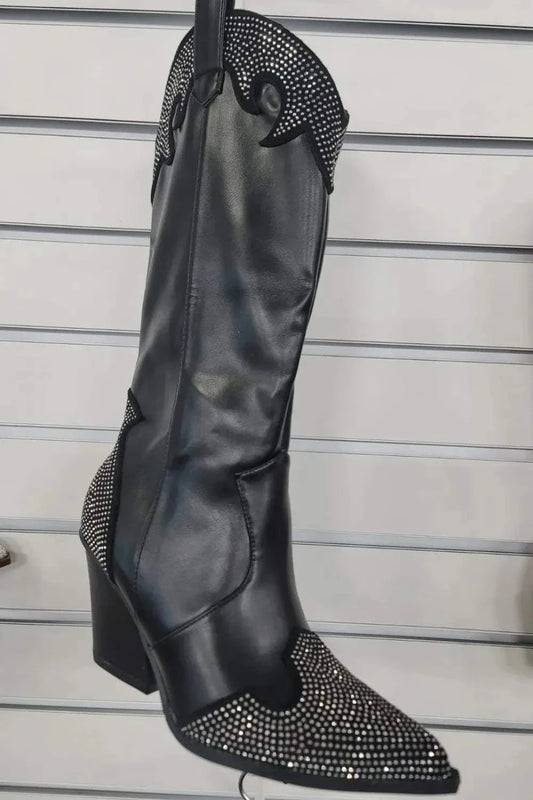 Weeboo Chunky Heel Western Boots with Rhinestones for a Trendy Style - Redemption By Ashley North