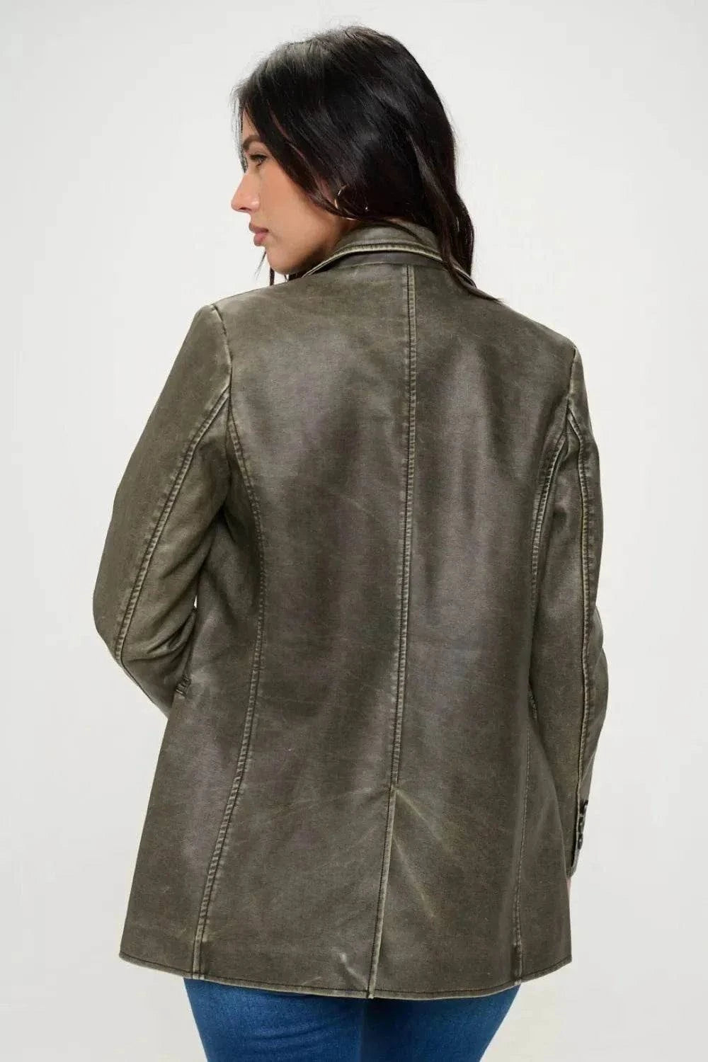 Coalition LA Single-Breasted Vegan Leather BlazerThis single-breasted vegan leather blazer offers a sleek and stylish look. Made from cruelty-free materials, it's a chic and ethical choice. Perfect for adding a touRedemption By Ashley NorthCoalition LA Single-Breasted
