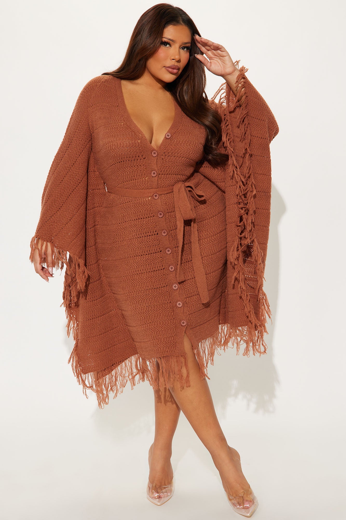 Embracing My Aura Chocolate Sweater Midi Dress.