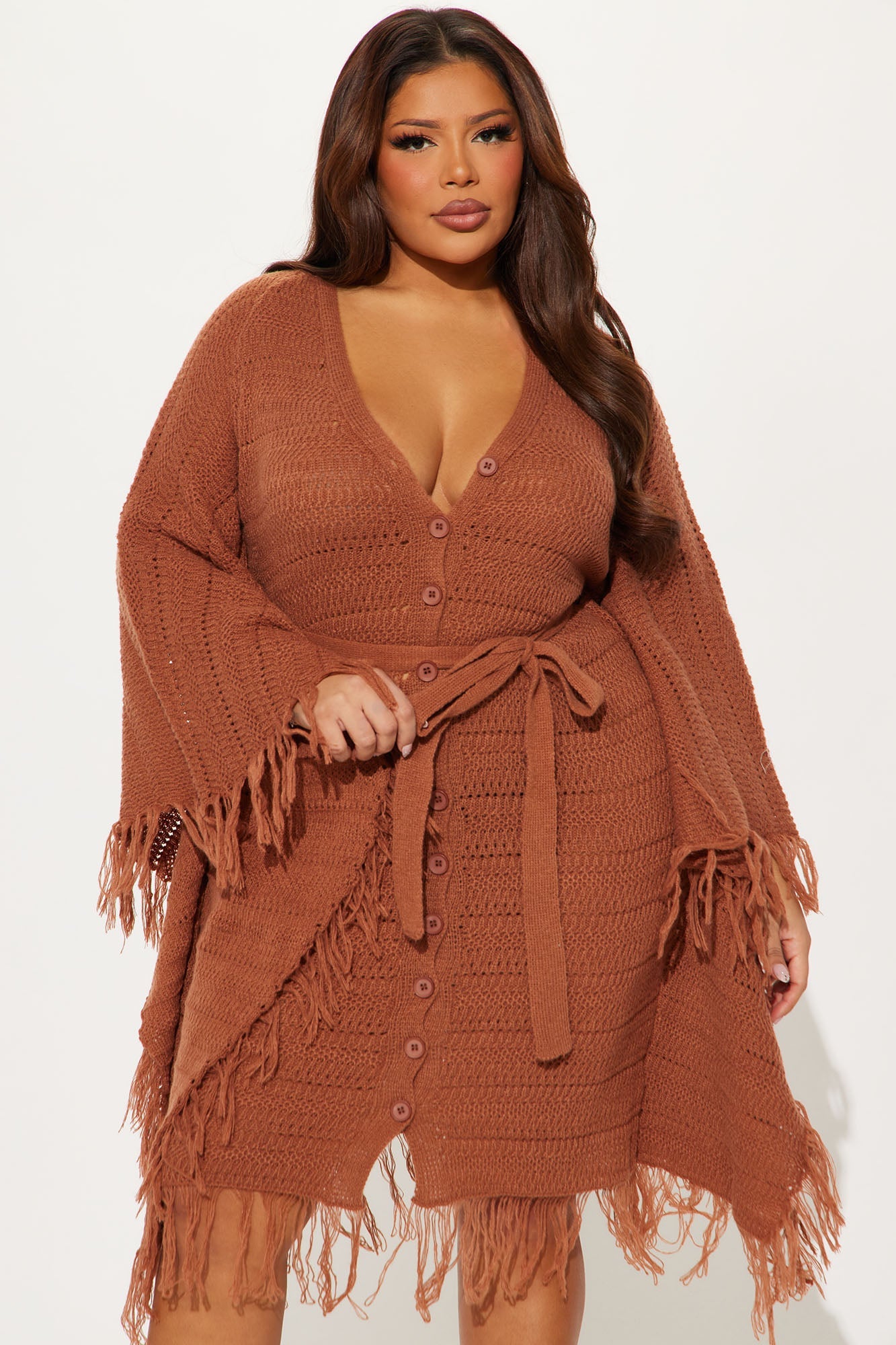 Embracing My Aura Chocolate Midi Dress for Effortless Style.