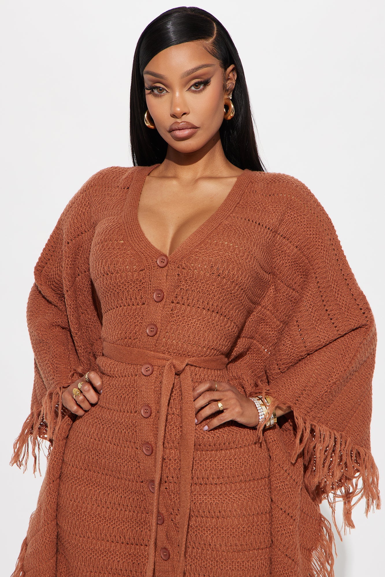 Embracing My Aura Chocolate Midi Dress for Effortless Style.