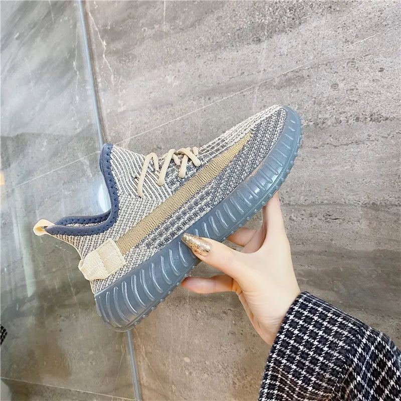 Mesh Lace-Up Platform Athletic Shoes.