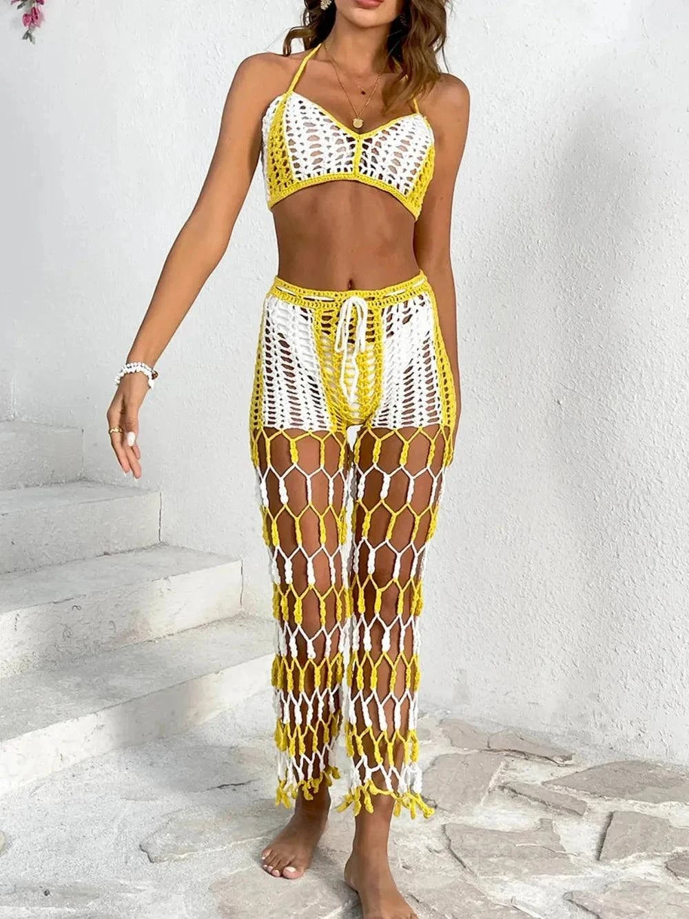 Cutout Halter Neck Swim Set - Two-Piece Top and Pants Swimwear - Redemption By Ashley North