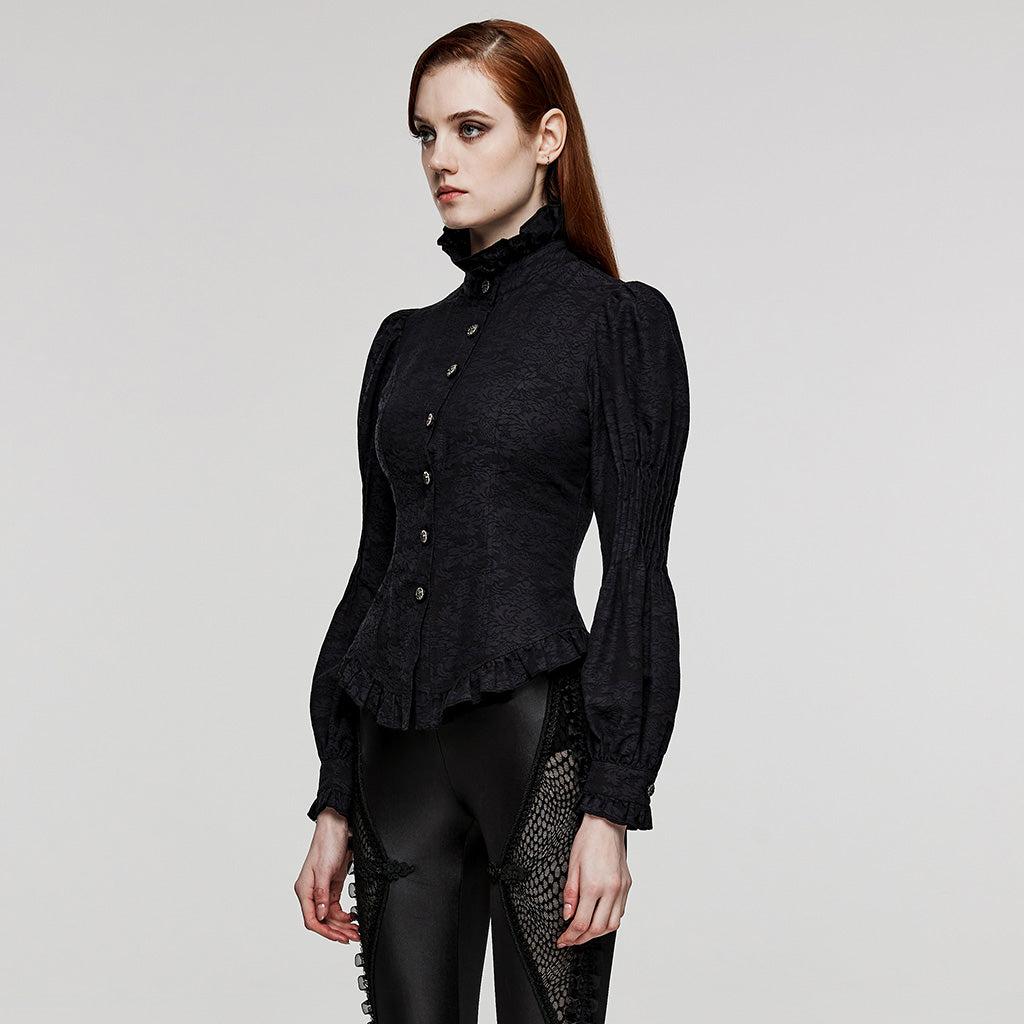 Vintage Court Style Gothic Jacquard Puff Sleeve Shirt for Women with Slim Fitting Waistband - Redemption By Ashley North