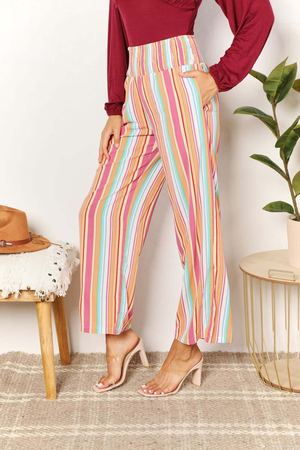 Double Take Striped Smocked Waist Pants with Pockets for Stylish Comfort - Redemption By Ashley North