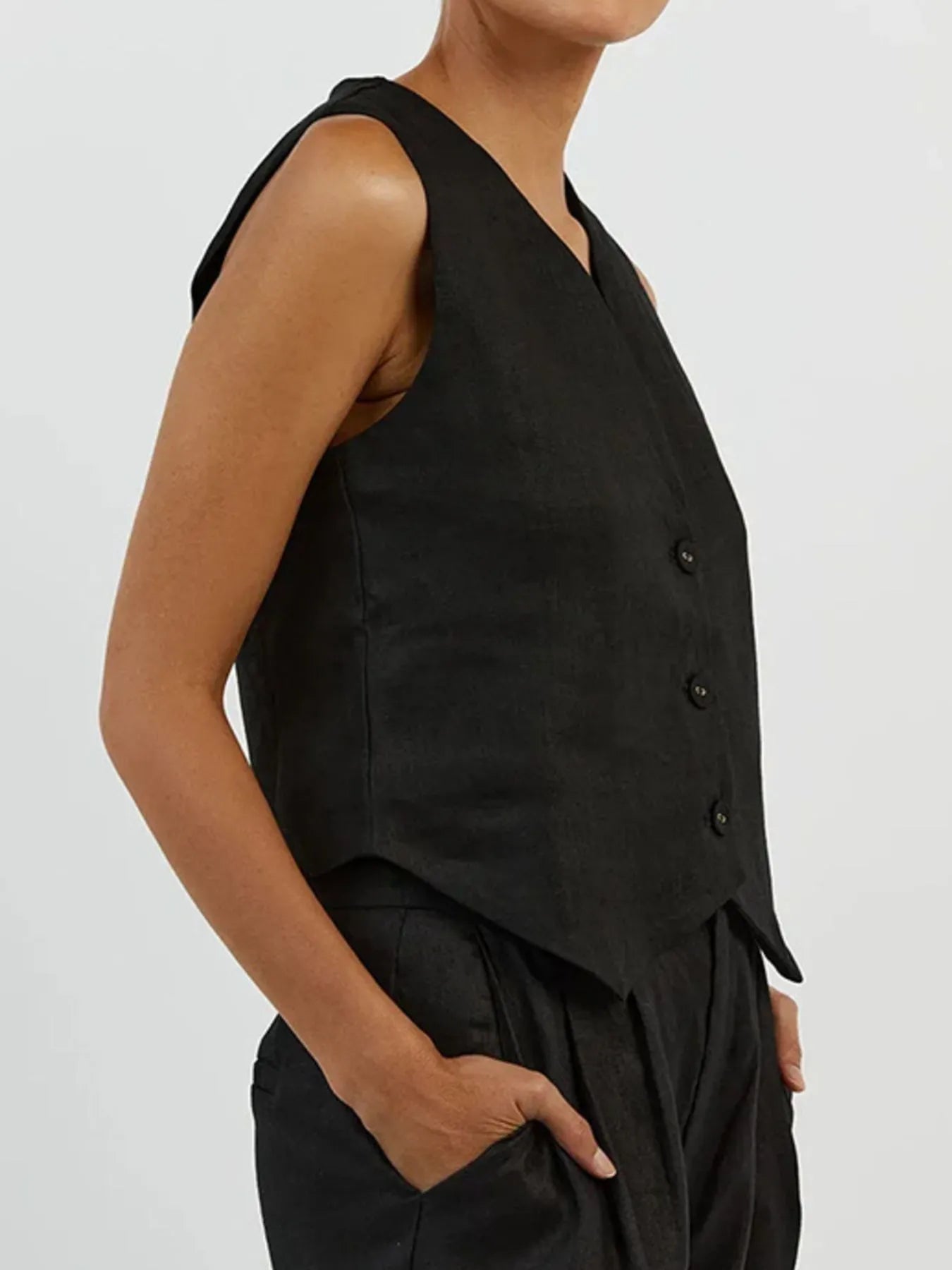 Full Size Plus Size Vest and Pants Set with Wide Leg Trim.