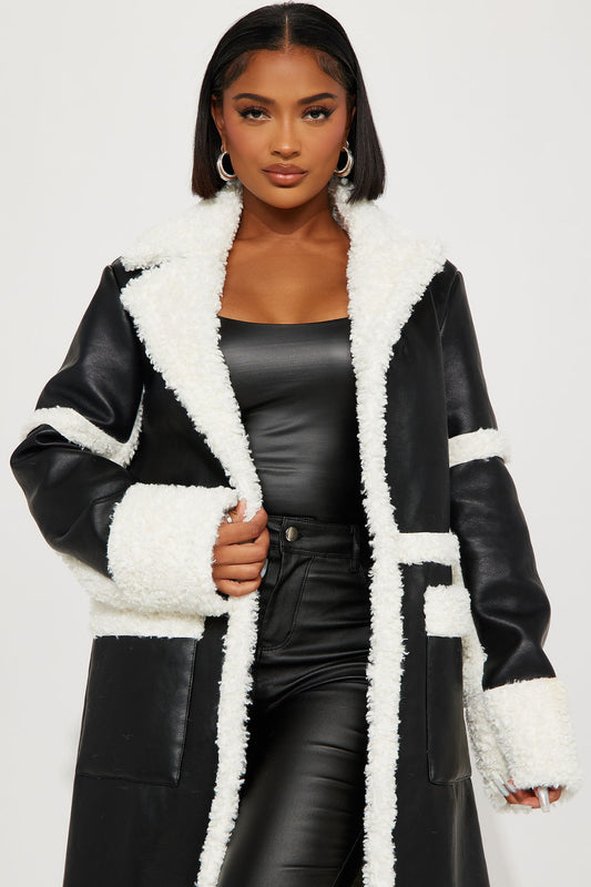 Calling Again Faux Leather Trench Coat Black - Chic and Stylish Outerwear.