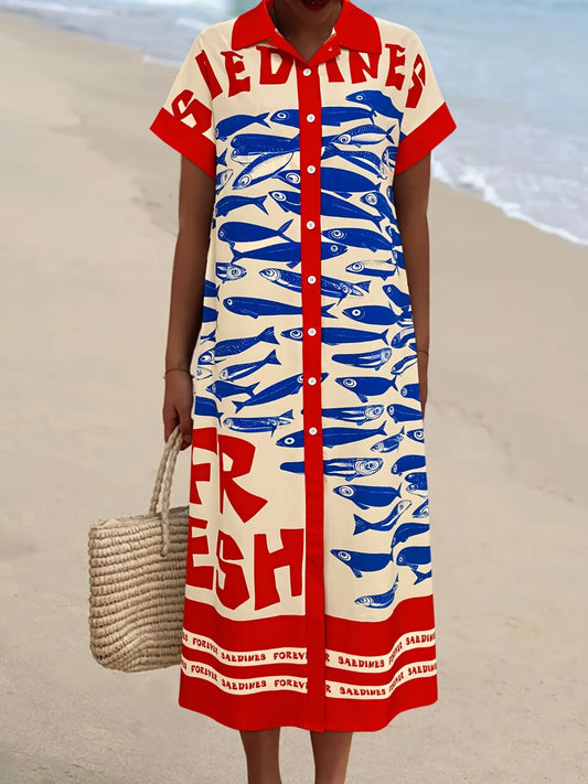 Printed Button Down Shirt Dress - Stylish and Versatile Fashion Essential.