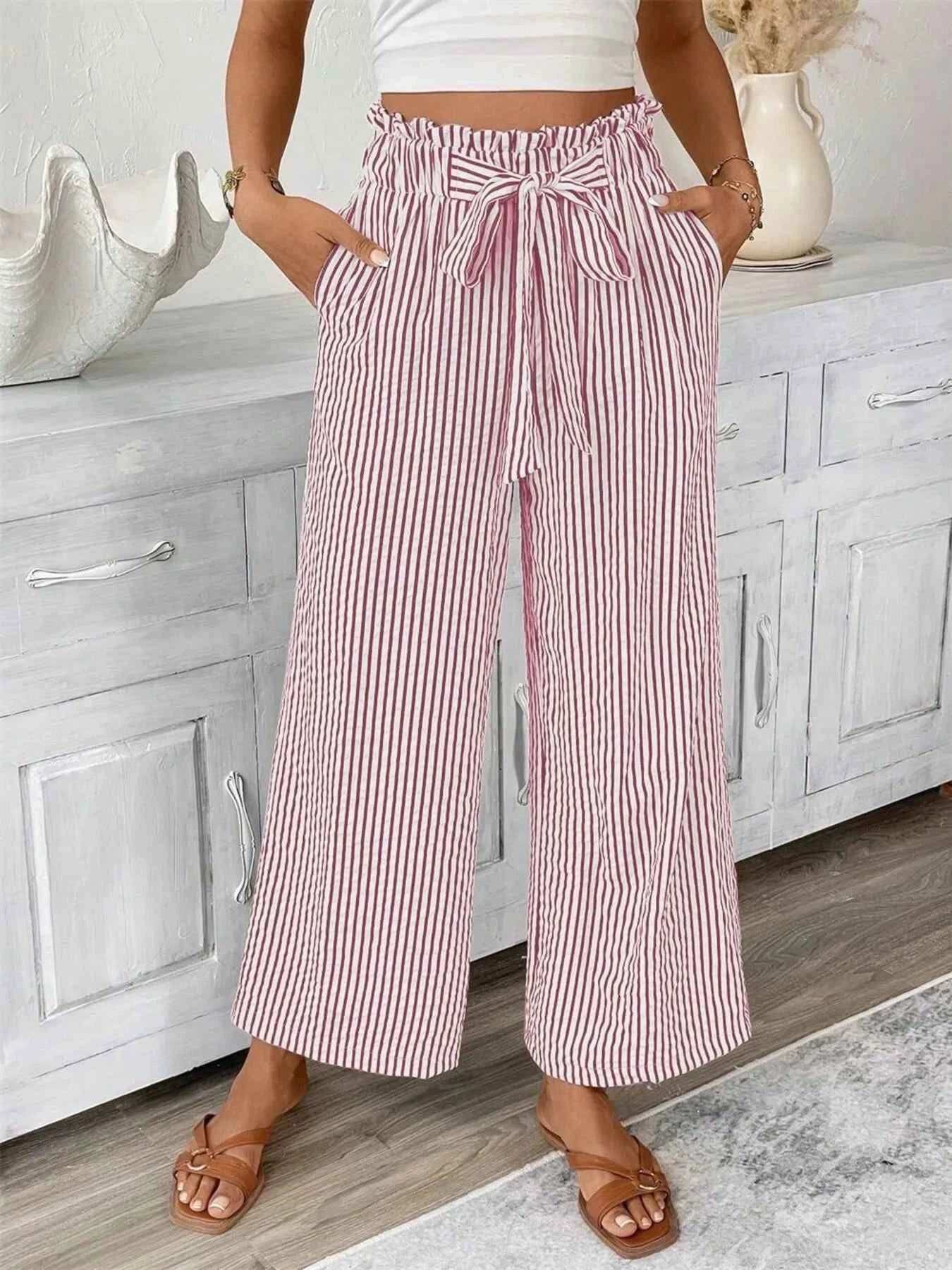 Full Size Plus Size Wide Leg Pants - Stylish Striped Design - Redemption By Ashley North
