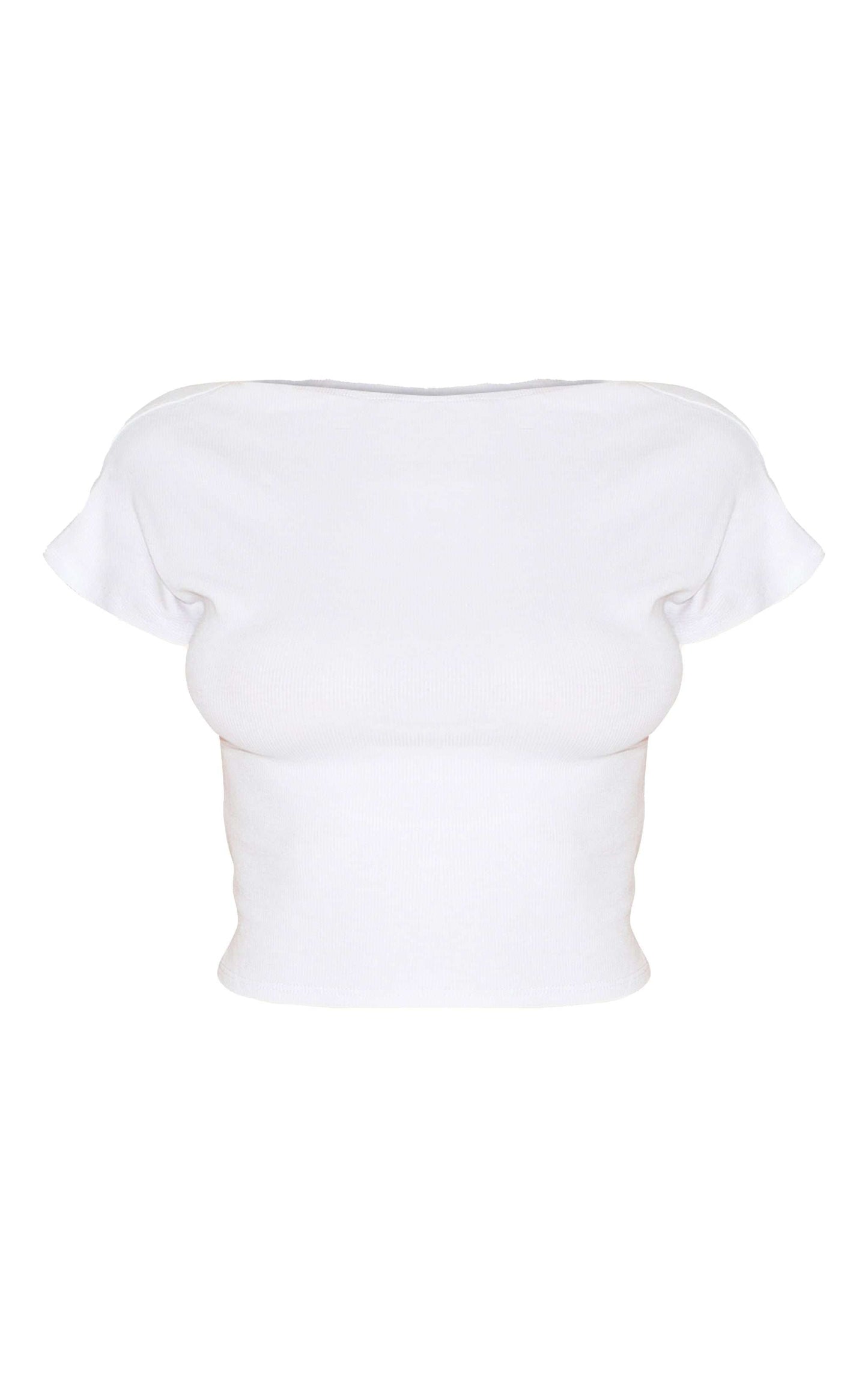 White soft rib backless fitted t-shirt with crew neckline and short sleeves