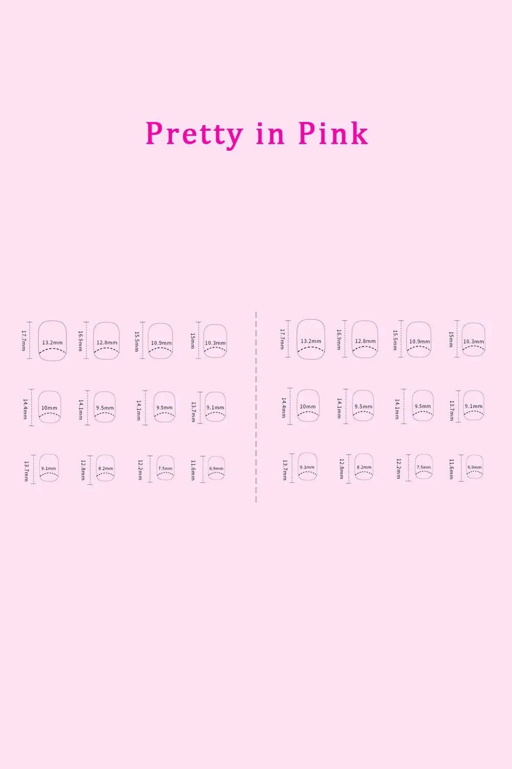 SO PINK BEAUTY press-on nails size guide on pink background
