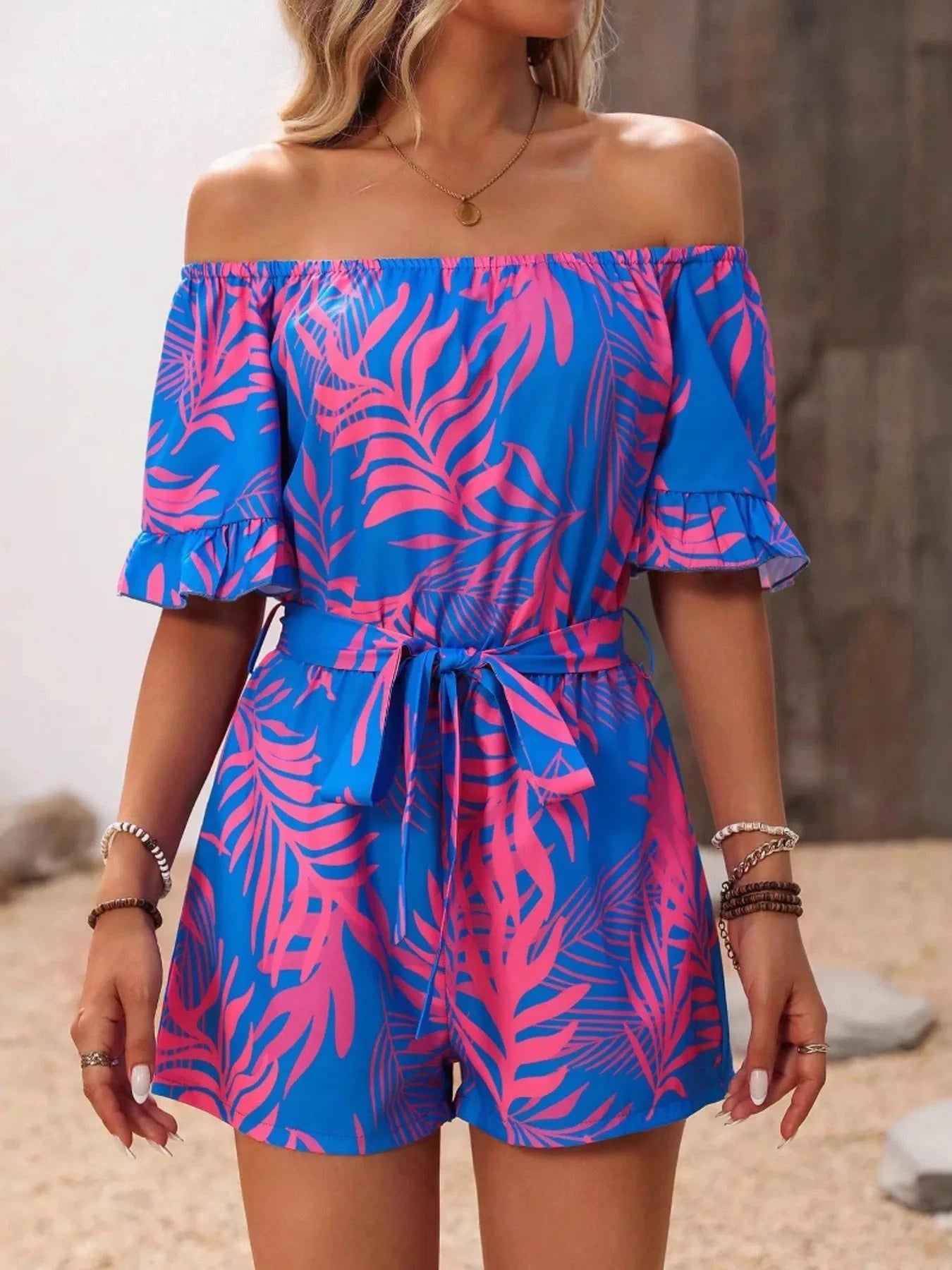 Tropical Print Off-Shoulder Romper - Redemption By Ashley North