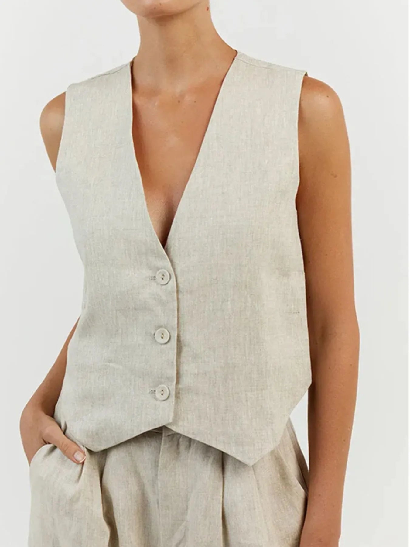 Full Size Plus Size Vest and Pants Set with Wide Leg Trim.