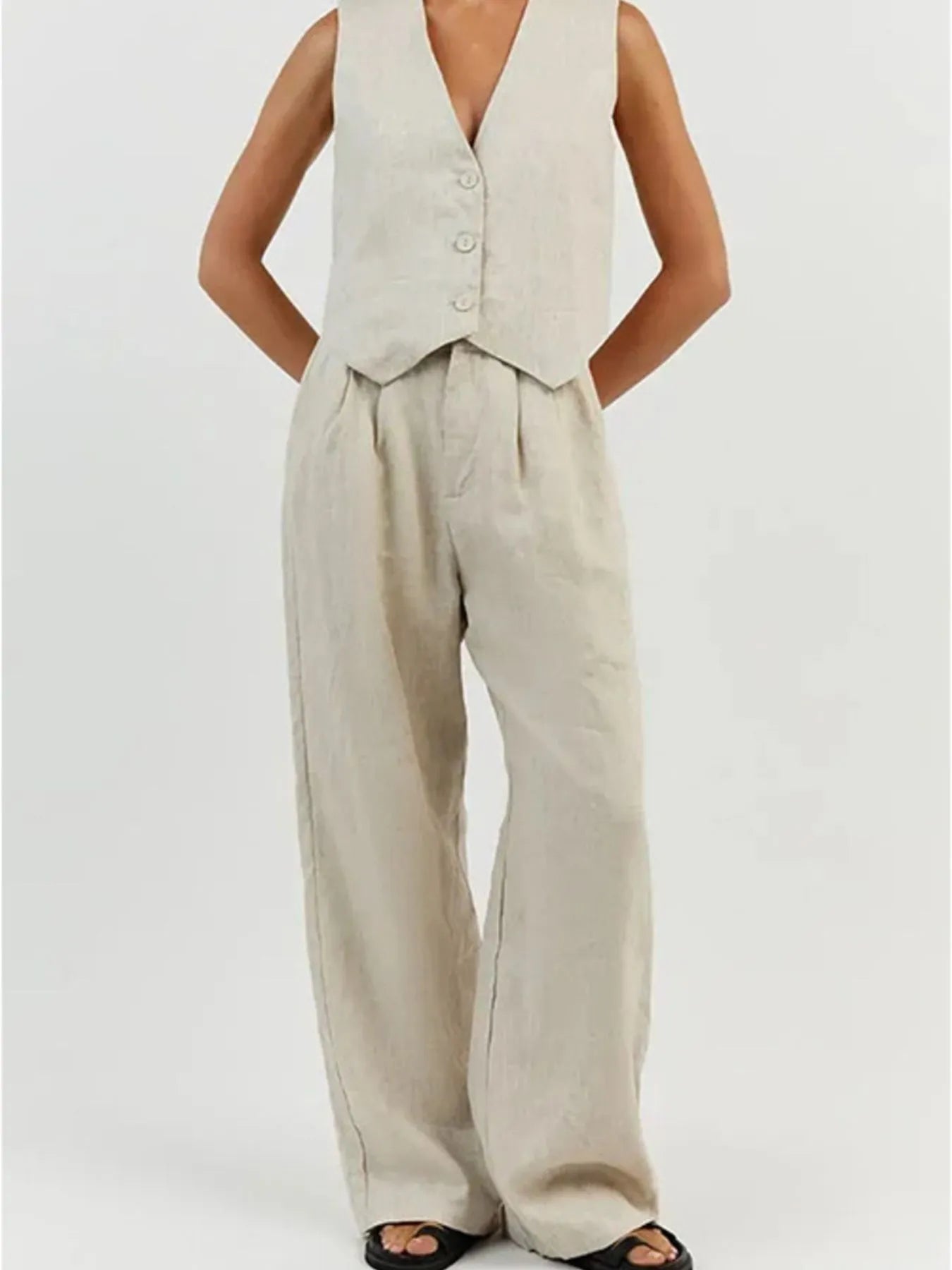 Full Size Plus Size Vest and Pants Set with Wide Leg Trim.