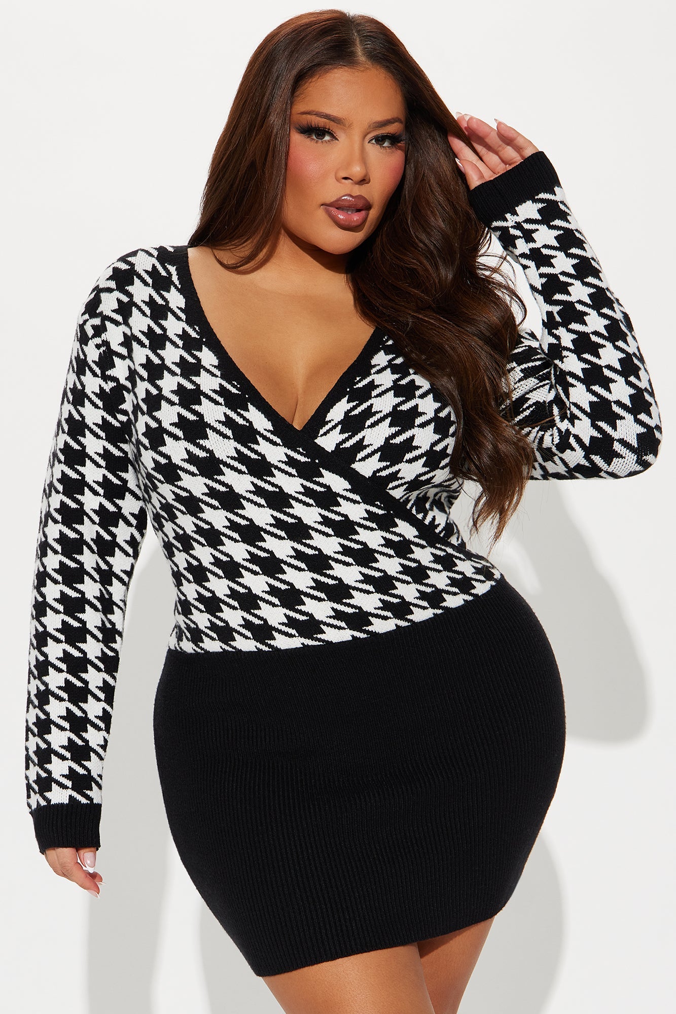 Keep It Professional Sweater Mini Dress - Black/White.