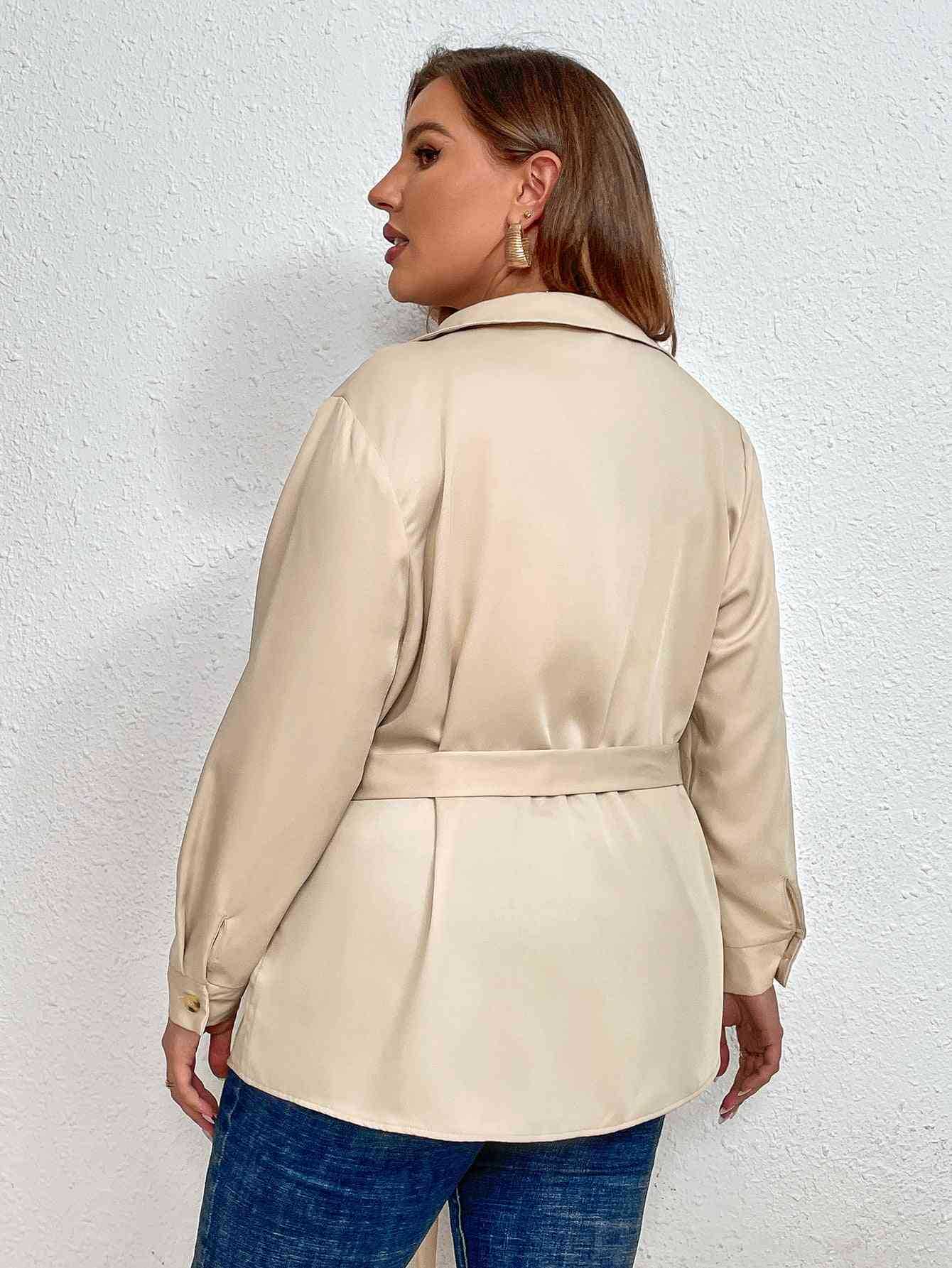 Melo Apparel Plus Size Tie Belt Shirt - Long Sleeve Women’s Fashion - Redemption By Ashley North