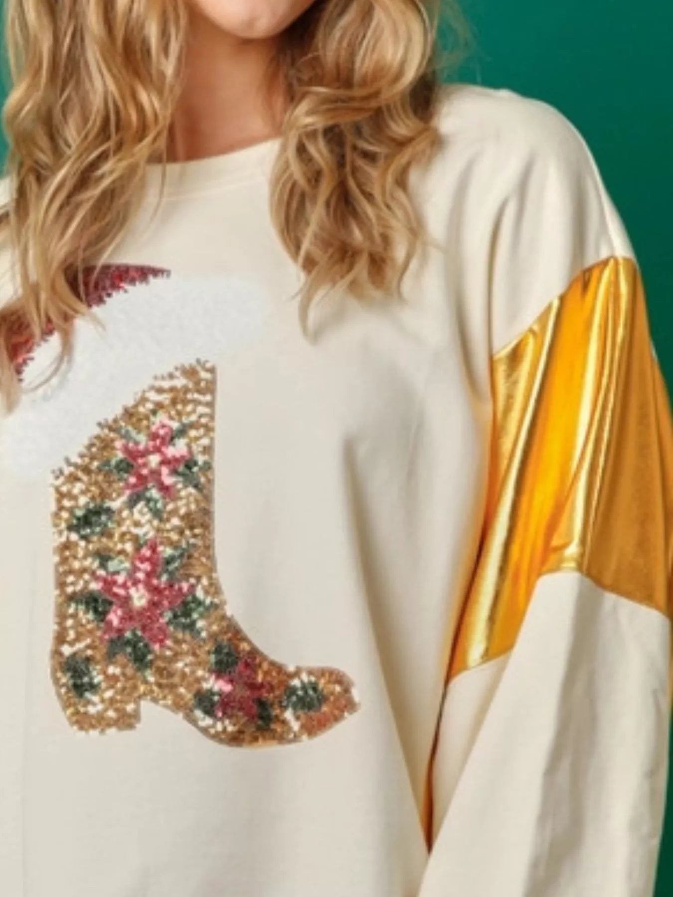Christmas Sequin Boot Long Sleeve Sweatshirt.