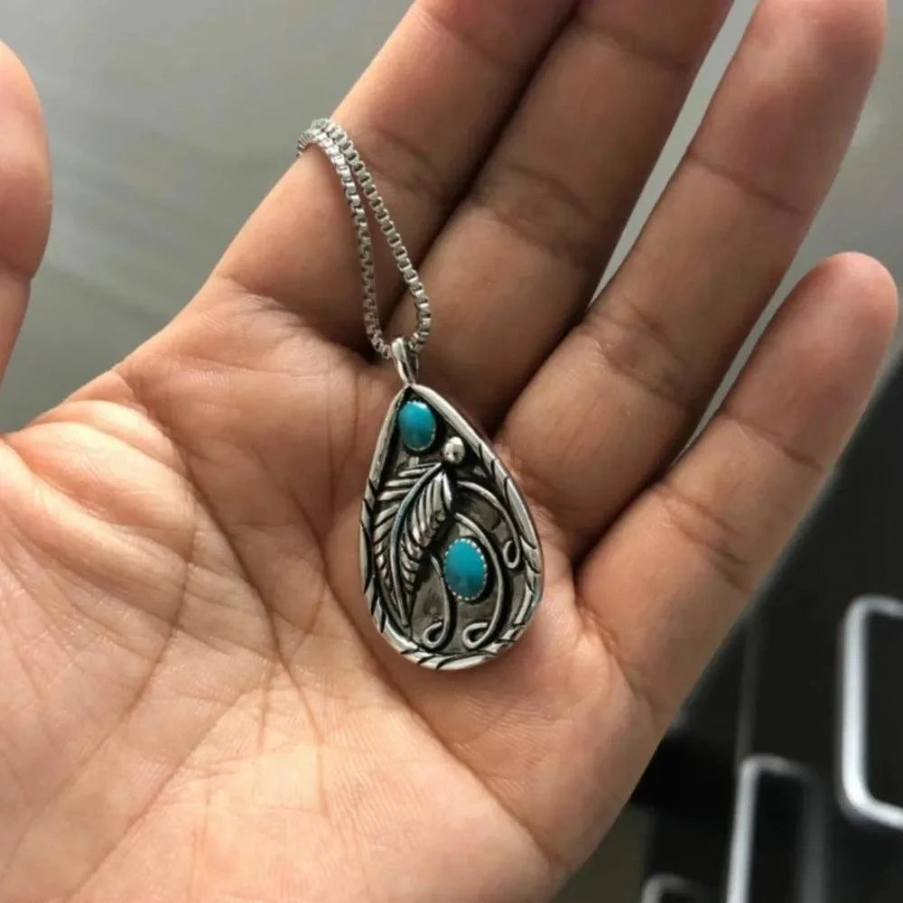 Alloy Turquoise Teardrop Pendant Necklace - Redemption By Ashley North