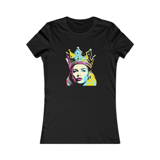 black women's crown graphic tee with colorful pop art queen face design