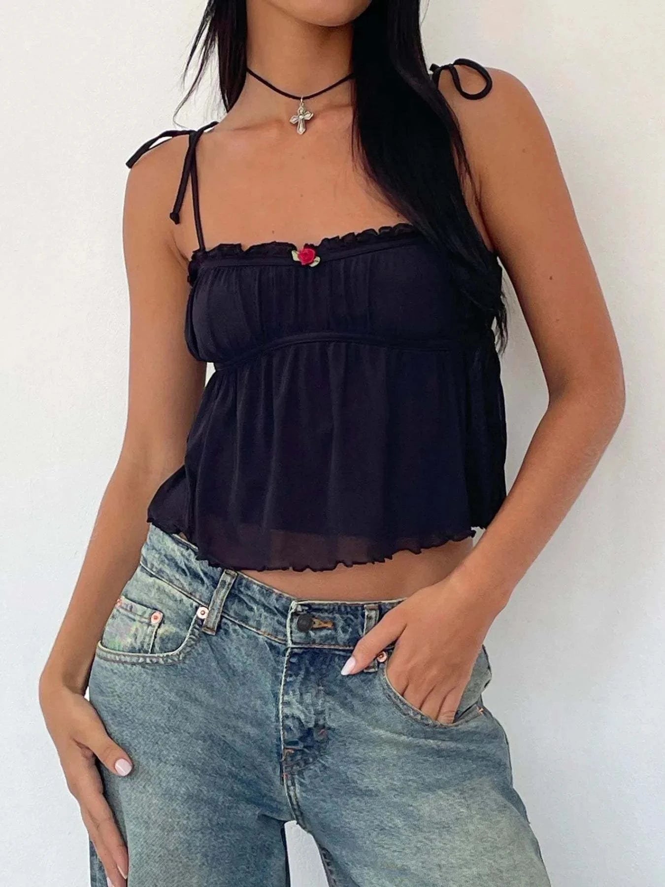 Contrast Trim Cami with Tie Straps - Redemption By Ashley North