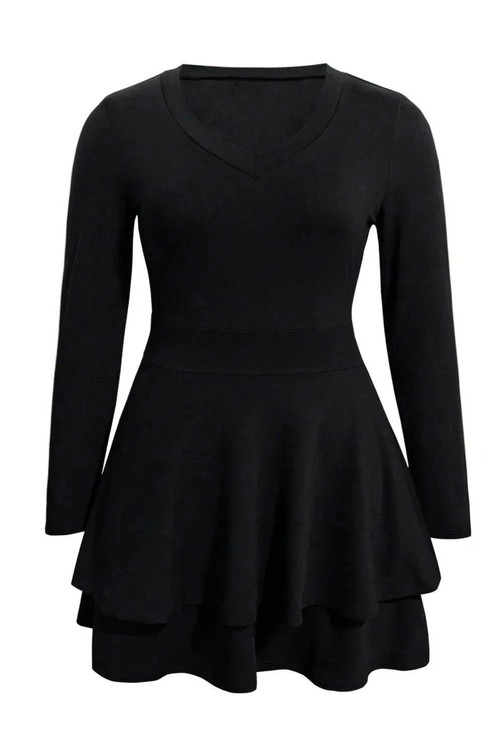 Plus Size V-Neck Mini Dress with Layered Long Sleeves - Redemption By Ashley North