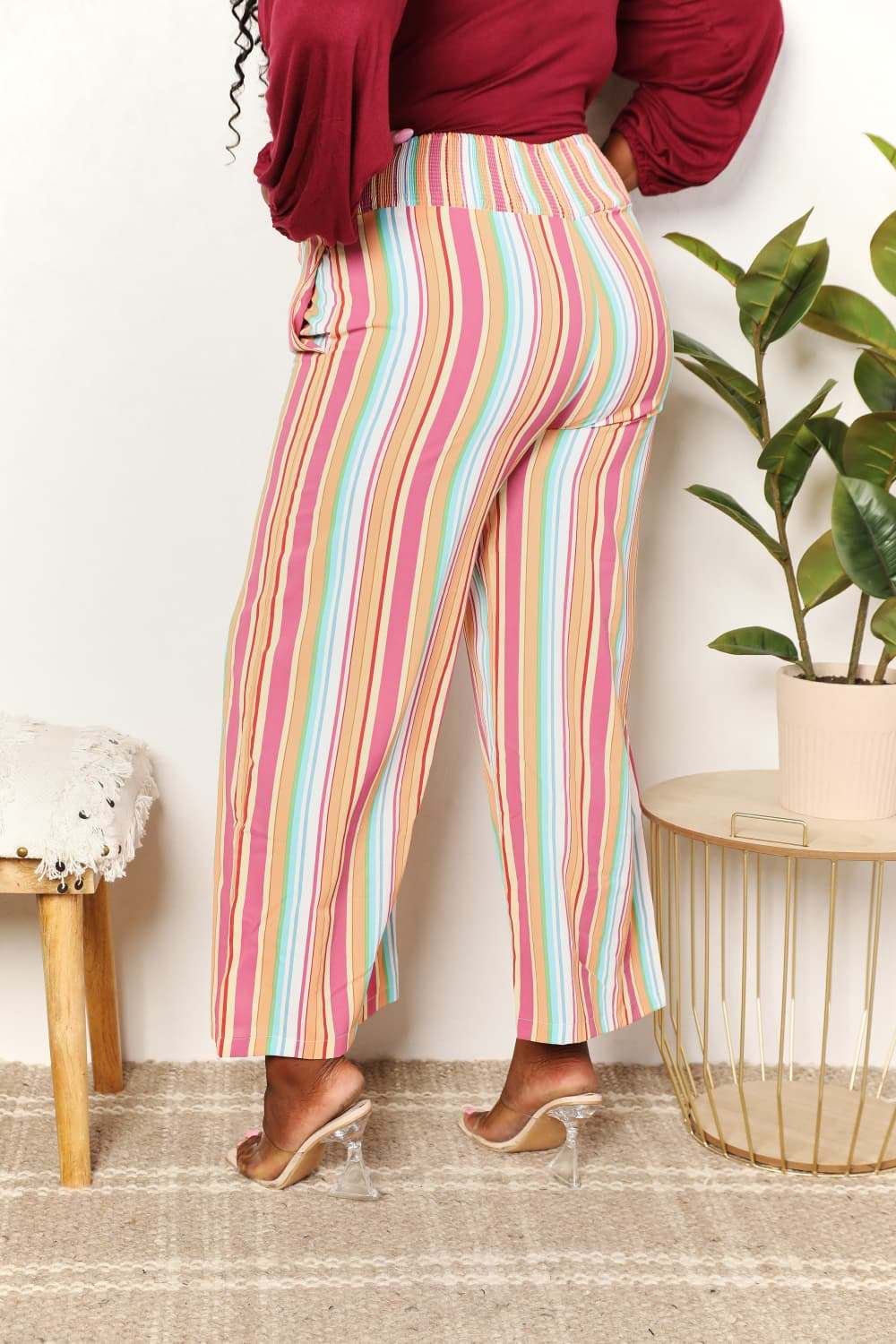 Double Take Striped Smocked Waist Pants with Pockets for Stylish Comfort - Redemption By Ashley North