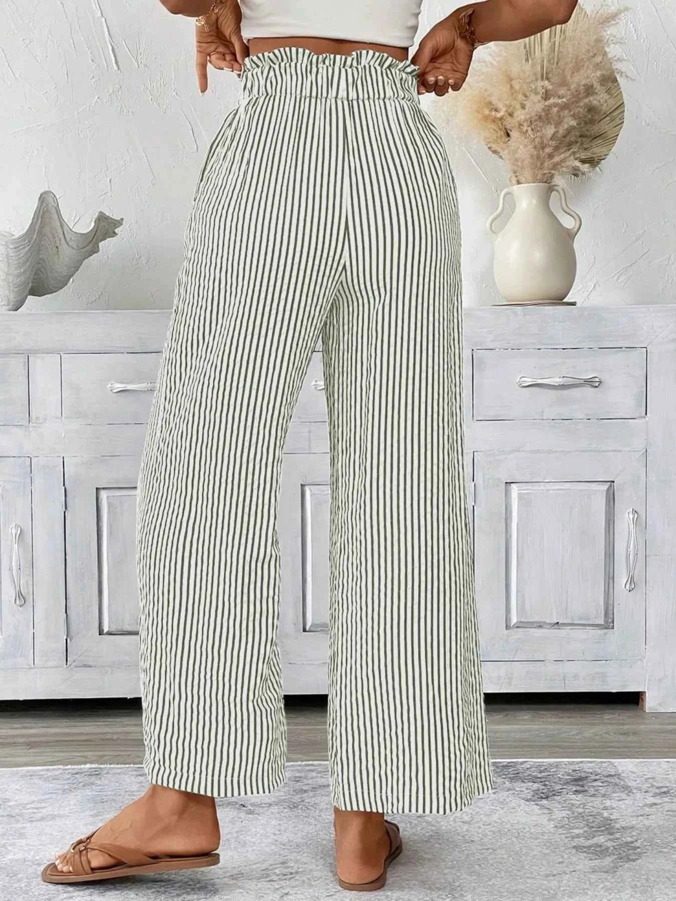 Full Size Plus Size Wide Leg Pants - Stylish Striped Design - Redemption By Ashley North