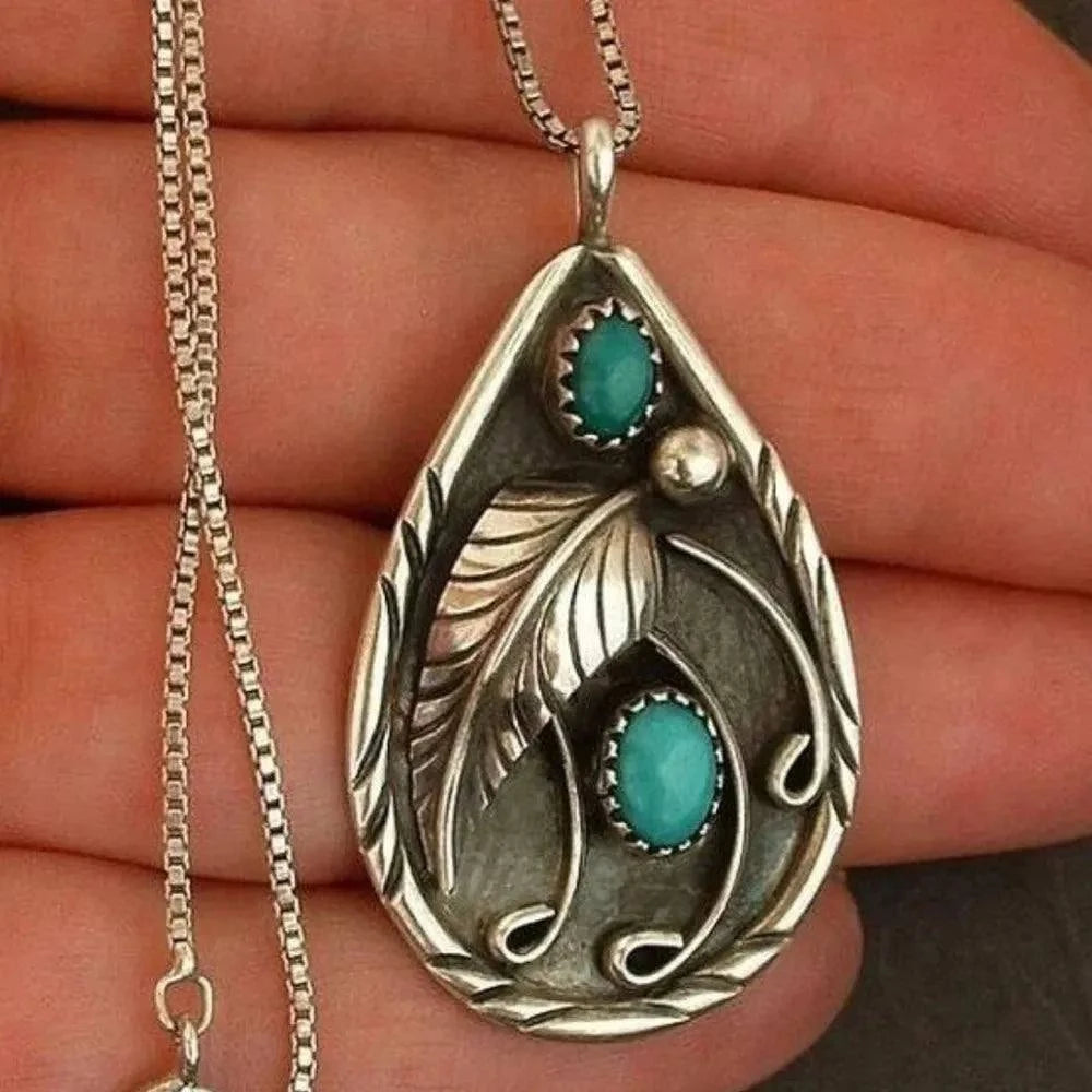 Alloy Turquoise Teardrop Pendant Necklace - Redemption By Ashley North