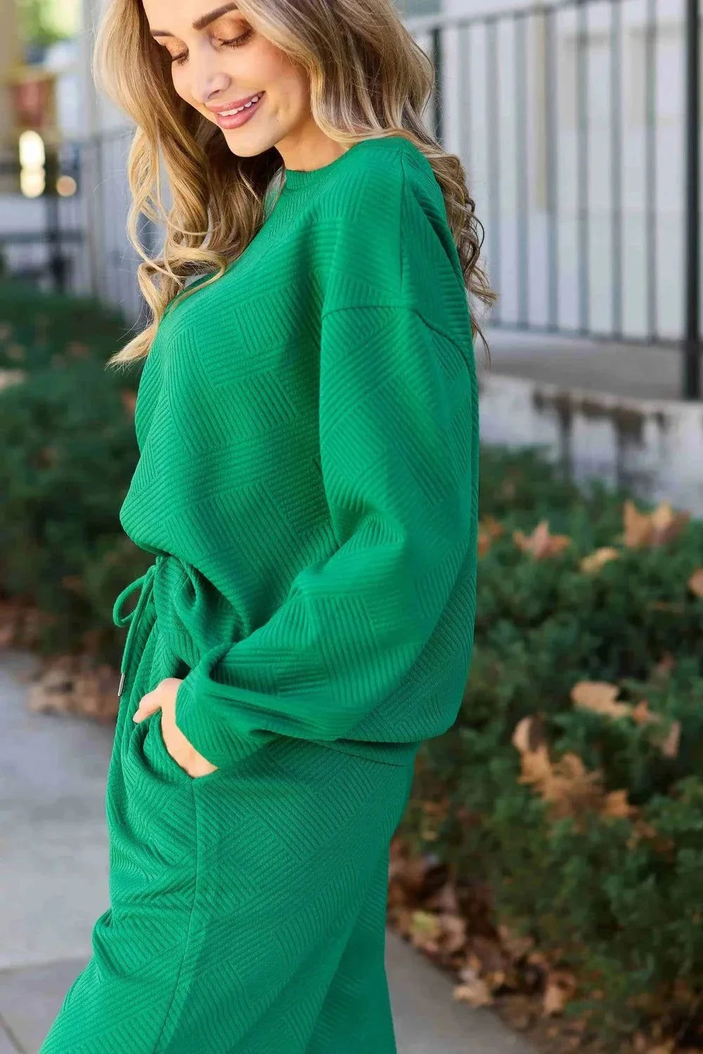 Textured Long Sleeve Set and Pants with Drawstring - Double Take Collection - Redemption By Ashley North