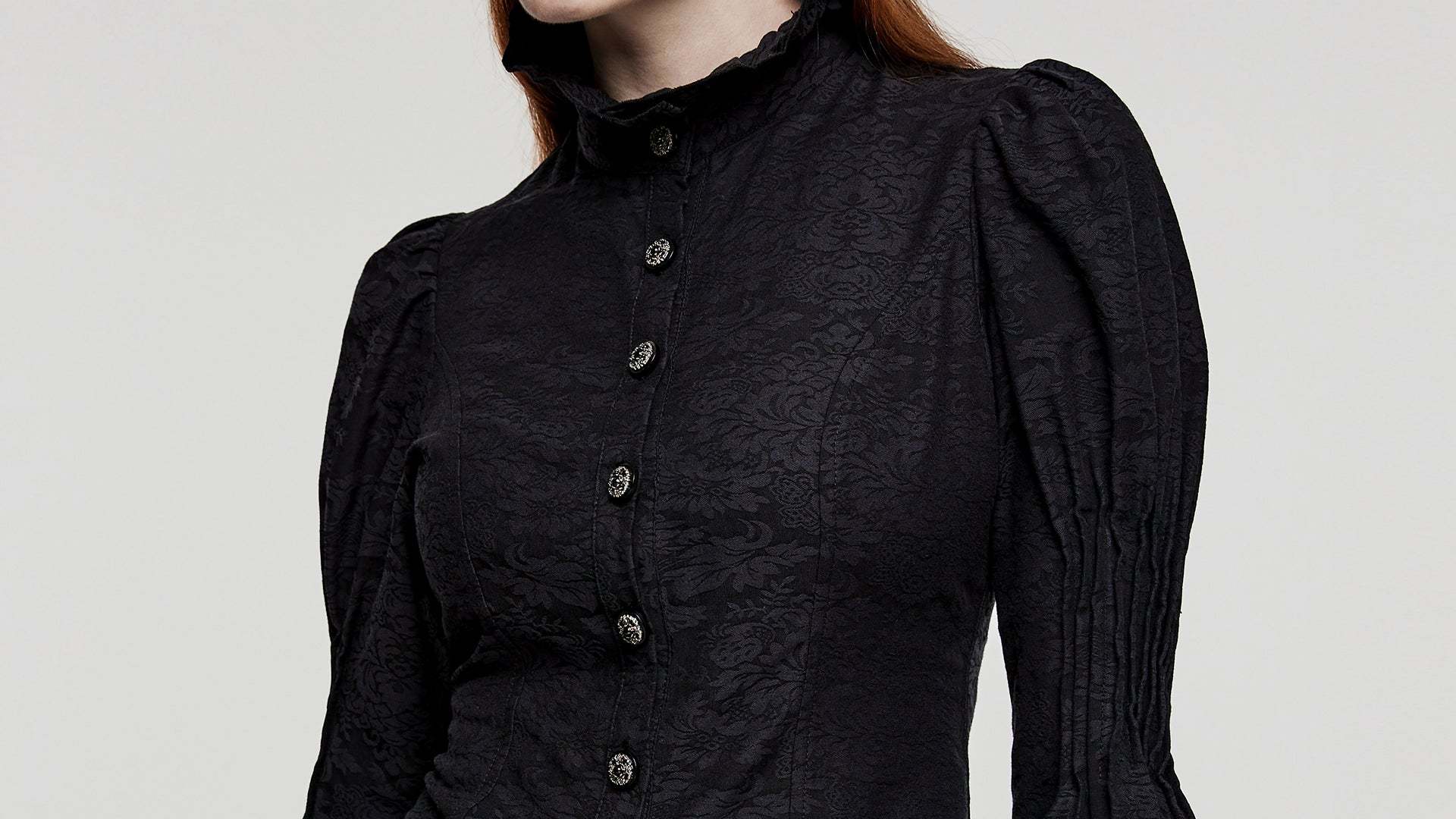 Vintage Court Style Gothic Jacquard Puff Sleeve Shirt for Women with Slim Fitting Waistband - Redemption By Ashley North