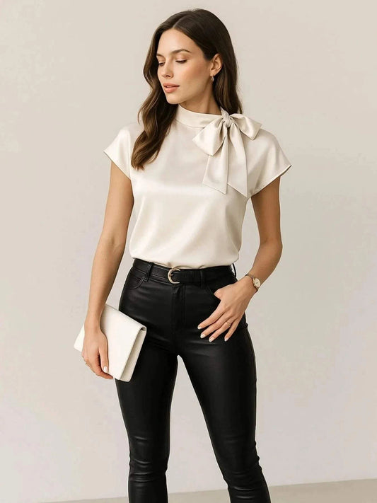 Satin Bow Tie Blouse for Women - Elegant Fashion Top - Redemption By Ashley North