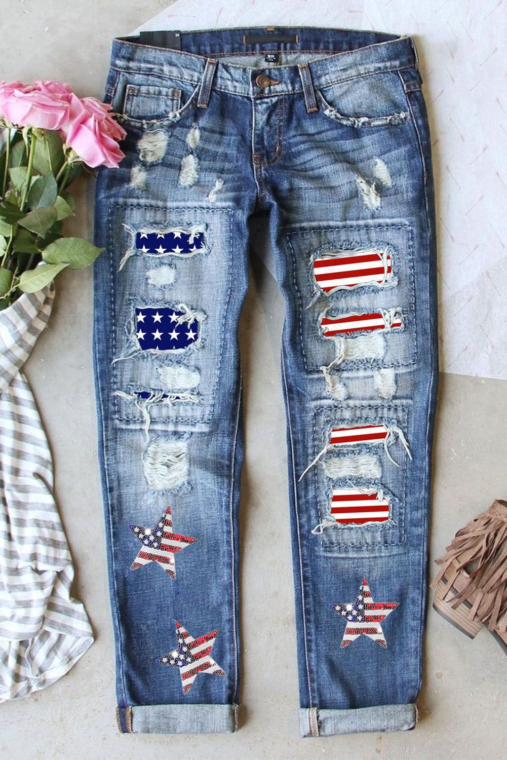 Women's American Flag Jeans - Mid-Rise Style for Women - Redemption By Ashley North